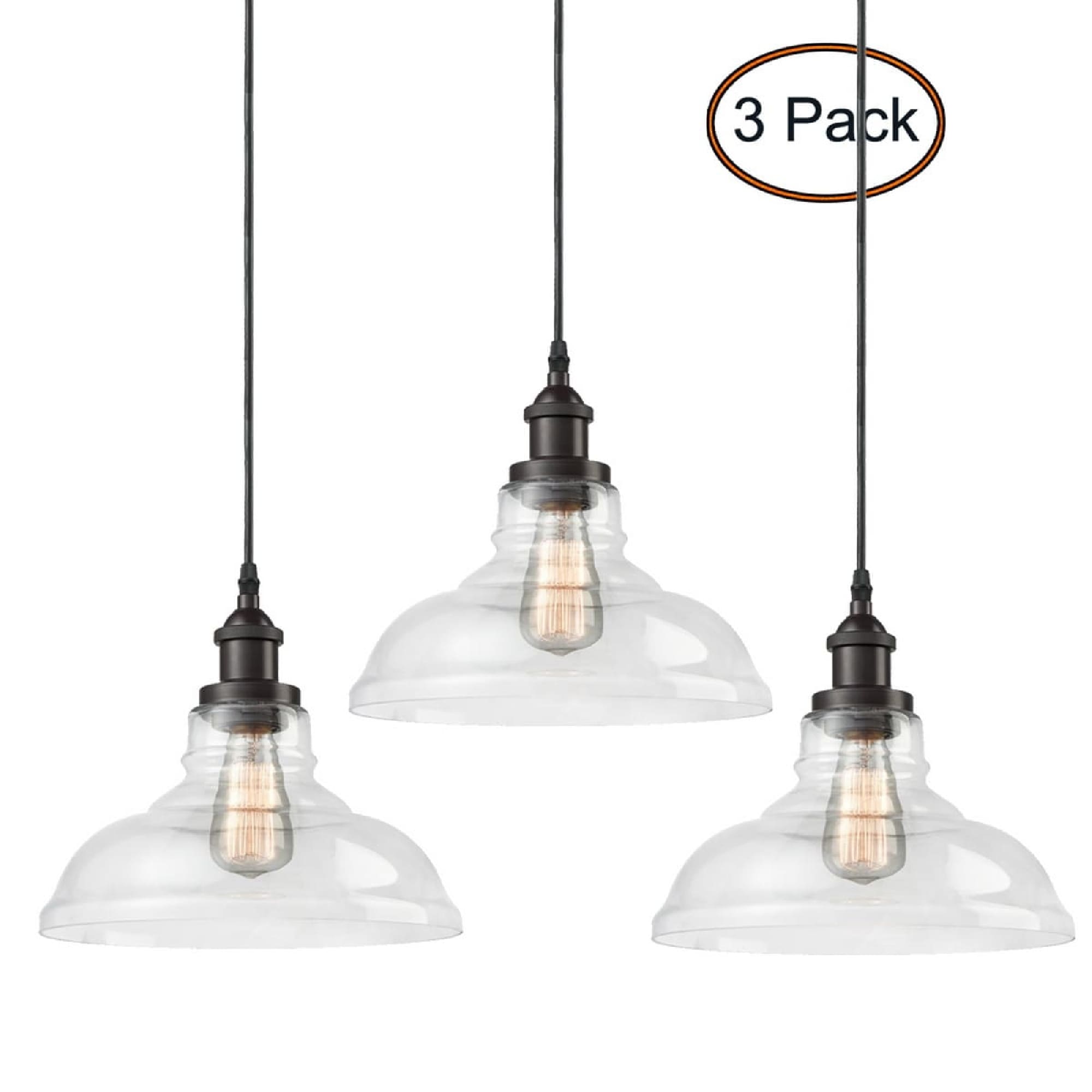 Claxy CL-B8878DU-OB-3 Glass Light 3 -Light Oil-rubbed Bronze Industrial Clear glass Dome Medium Hanging Pendant light