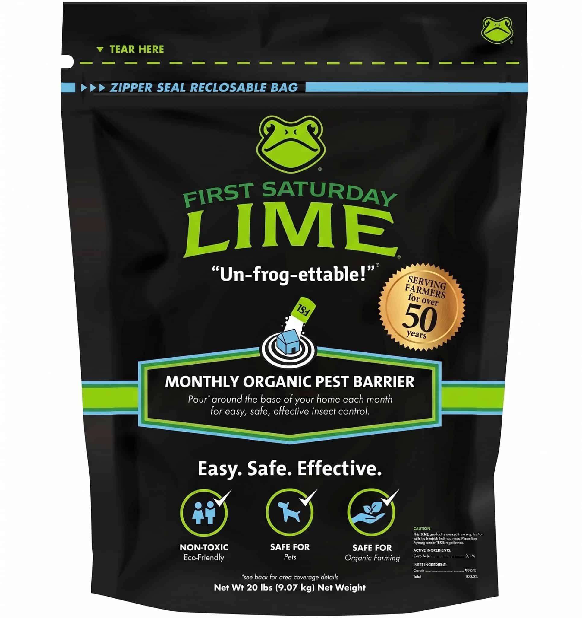 First Saturday Lime  Natural Insect Repellent 20 lb Bag Mineral Based Barrier Powder for Ants Fleas Ticks and Roaches Indoor Outdoor Use for Home Yard Garden and Animal Areas Apply as Directed
