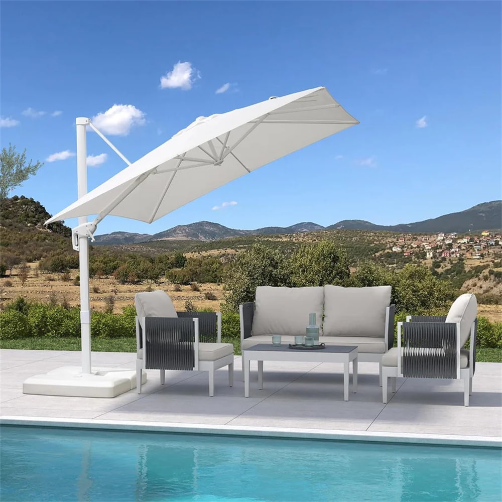 PURPLE LEAF LS02XBS09-WT 9-ft Aluminum White Crank Cantilever Patio Umbrella