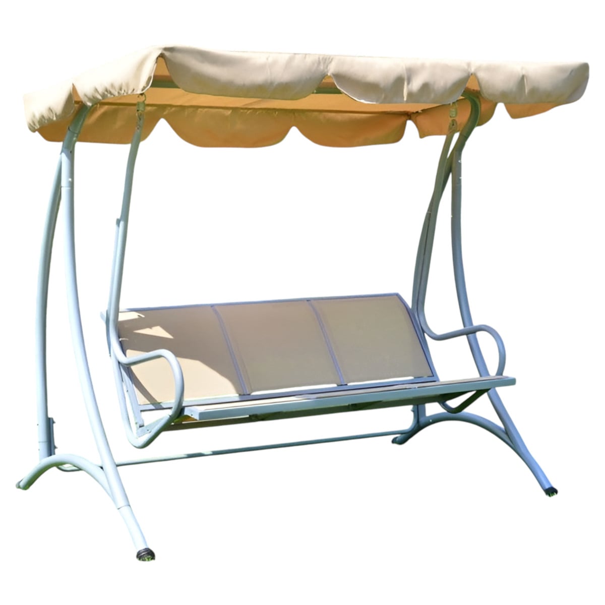 Slickblue D-FR-PSWCG5984821 3-Person Sand Steel Outdoor Canopy Swing with Adjustable Shade for Patio