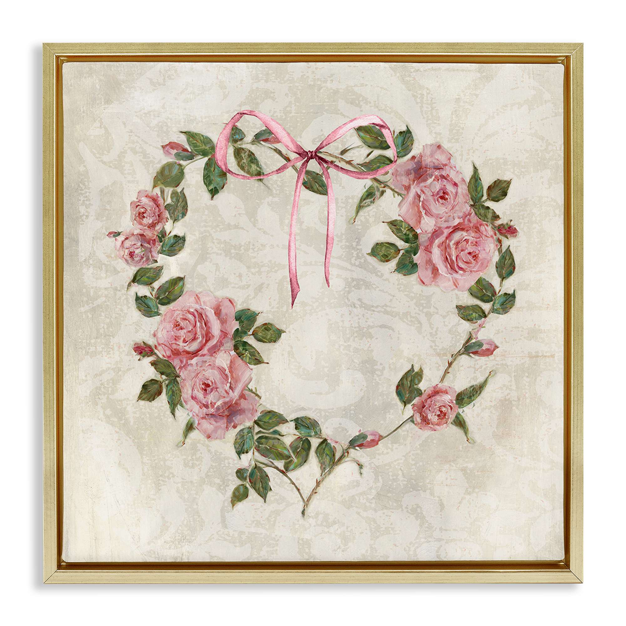 Stupell Industries BS-223-FFG-24X24 Garden Heart Wreath Gold Framed Floater Canvas Wall Art By Sally Swatland 25 x 25