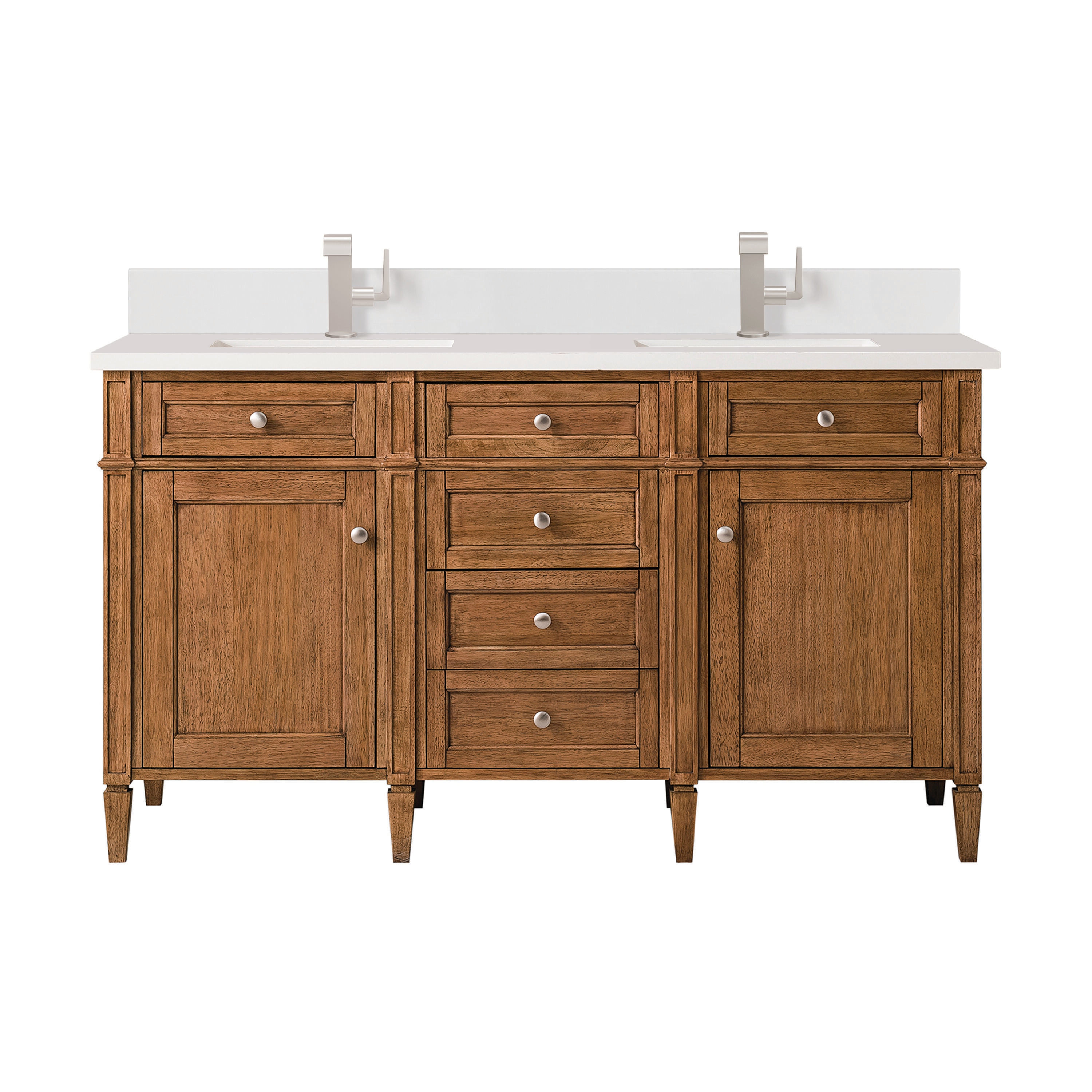 James Martin Vanities 650-V60D-SBR-1WZ Brittany 60-in Saddle Brown Undermount Double Sink Bathroom Vanity with White Zeus Quartz Top