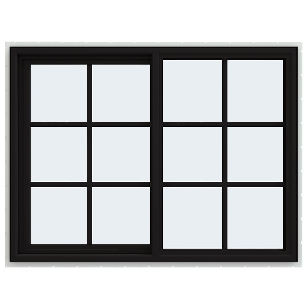 JELD-WEN LOWOLJW234900119 FiniShield V-4500 35-1/2-in x 29-1/2-in Black Exterior White Interior Left-Handed Vinyl Sliding Window Annealed Glass with Grids (Full Screen Included)
