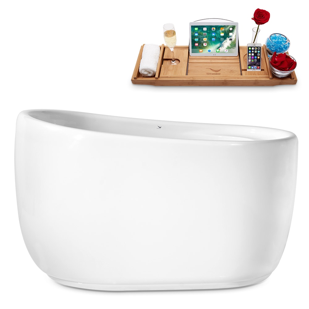 Streamline N2040ORB 31.5-in x 51.2-in Glossy White Acrylic Oval Freestanding Soaking bathtub with Drain ( Reversible Drain )