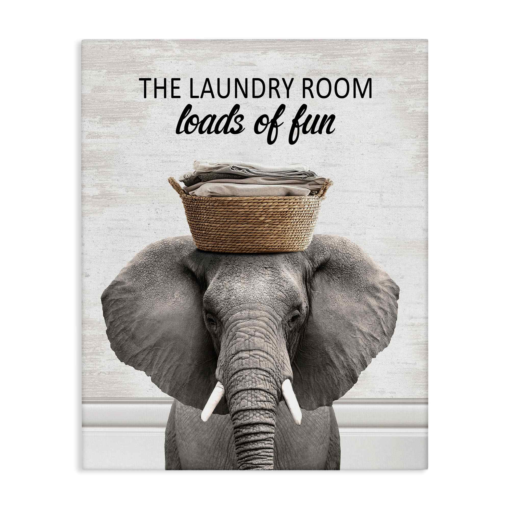 Stupell Industries BS-896-CN-36X48 Loads Of Fun Laundry Elephant Canvas Wall Art By Lettered and Lined 36 x 48