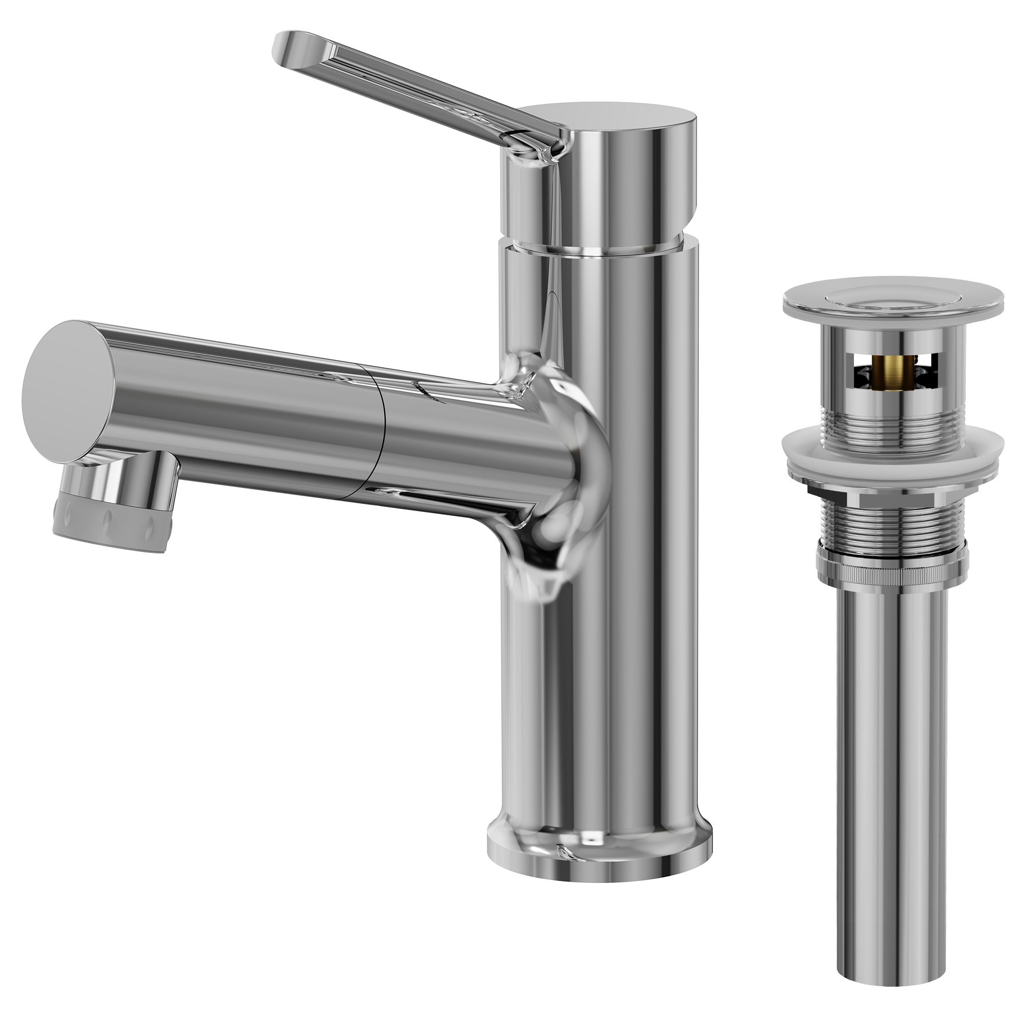 GRANDJOY 2 Spray Pull Out Bathroom Sink Faucet Single Hole with Pop Up Drain Single Handle Polished Chrome