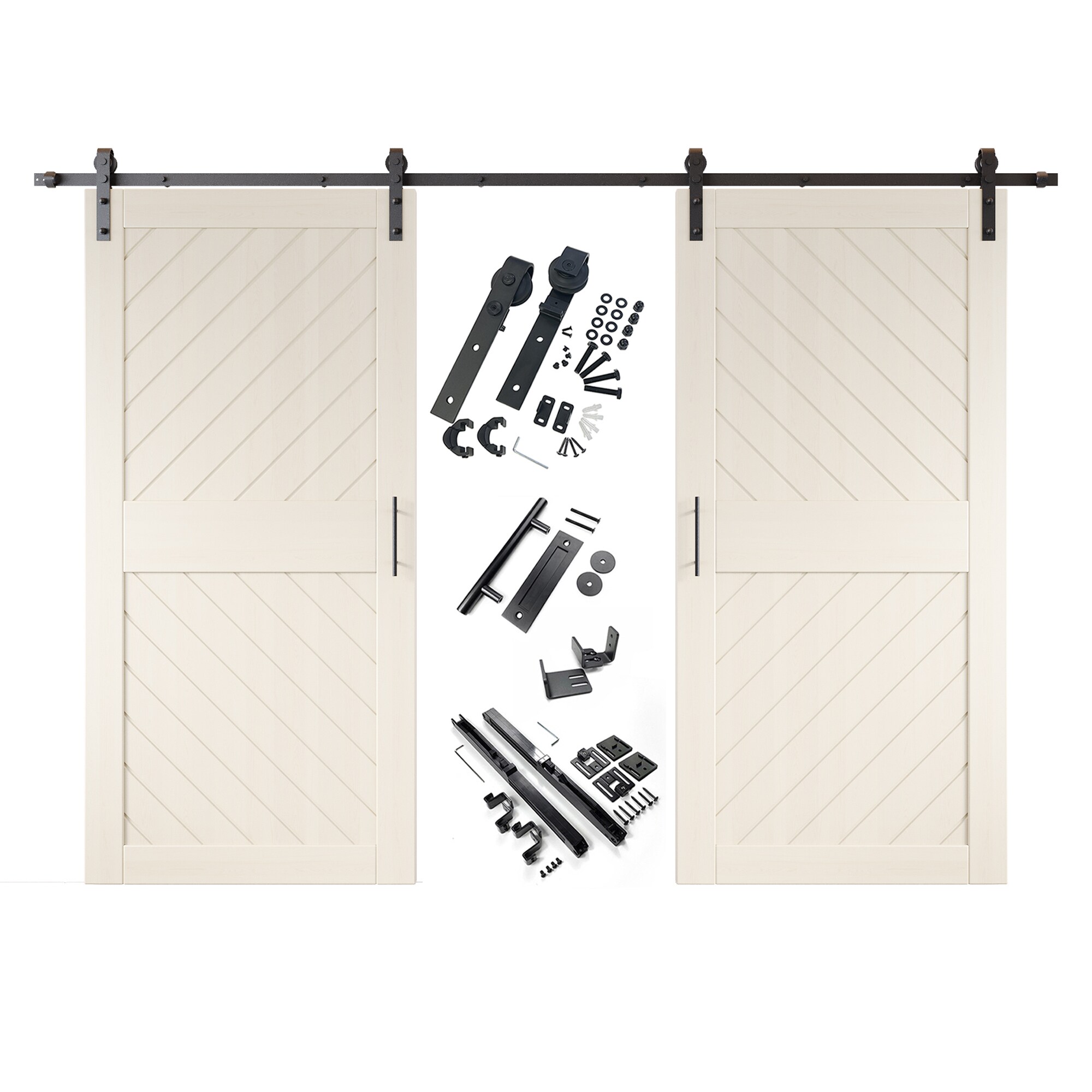 HOMACER YT2H156C-XT3-3684-TG 36-in x 84-in Tinsmith Gray Prefinished Non-standard Pine Wood Solid core Double Barn Door (Hardware Included)