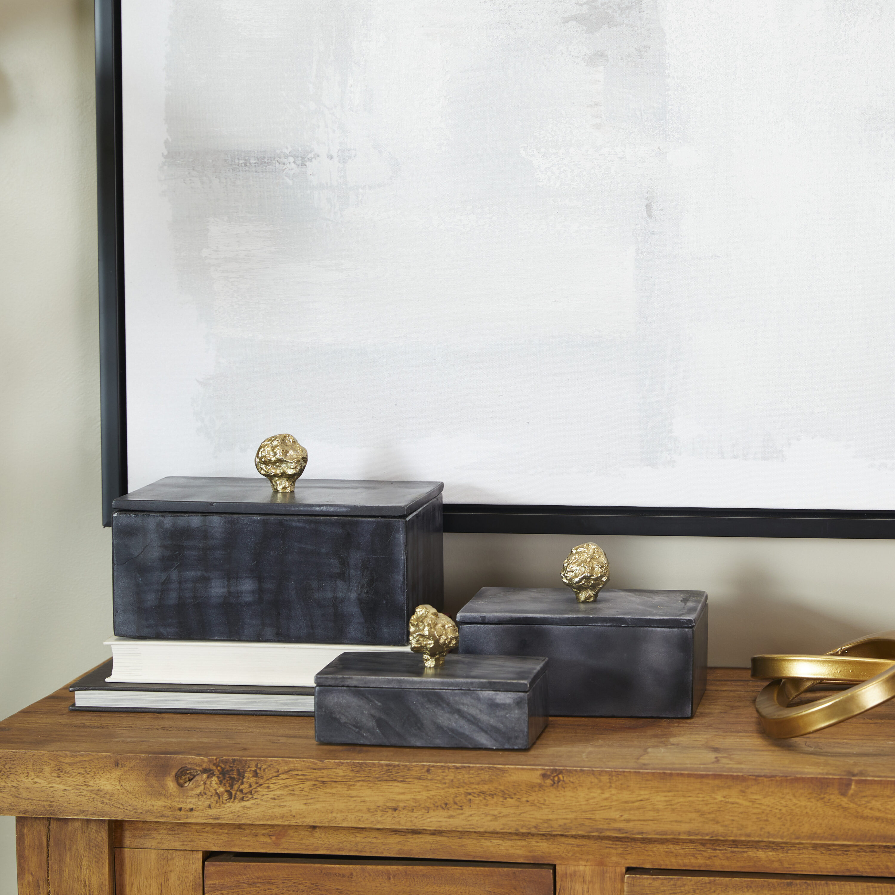 Grayson Lane 29218 3 -Pack Black Marble Modern Decorative box
