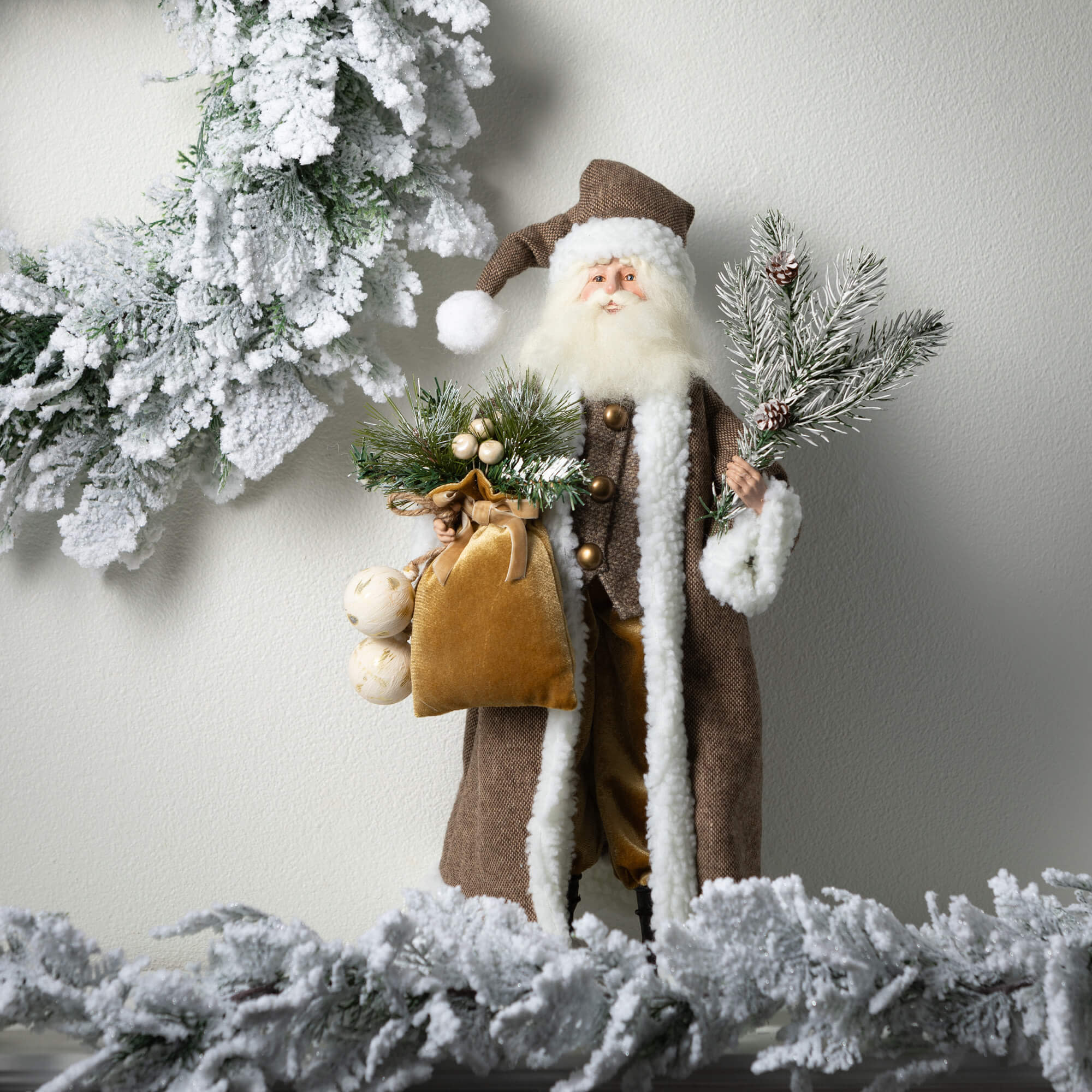 21" Rustic Gray Santa Figurine with Frosted Pine