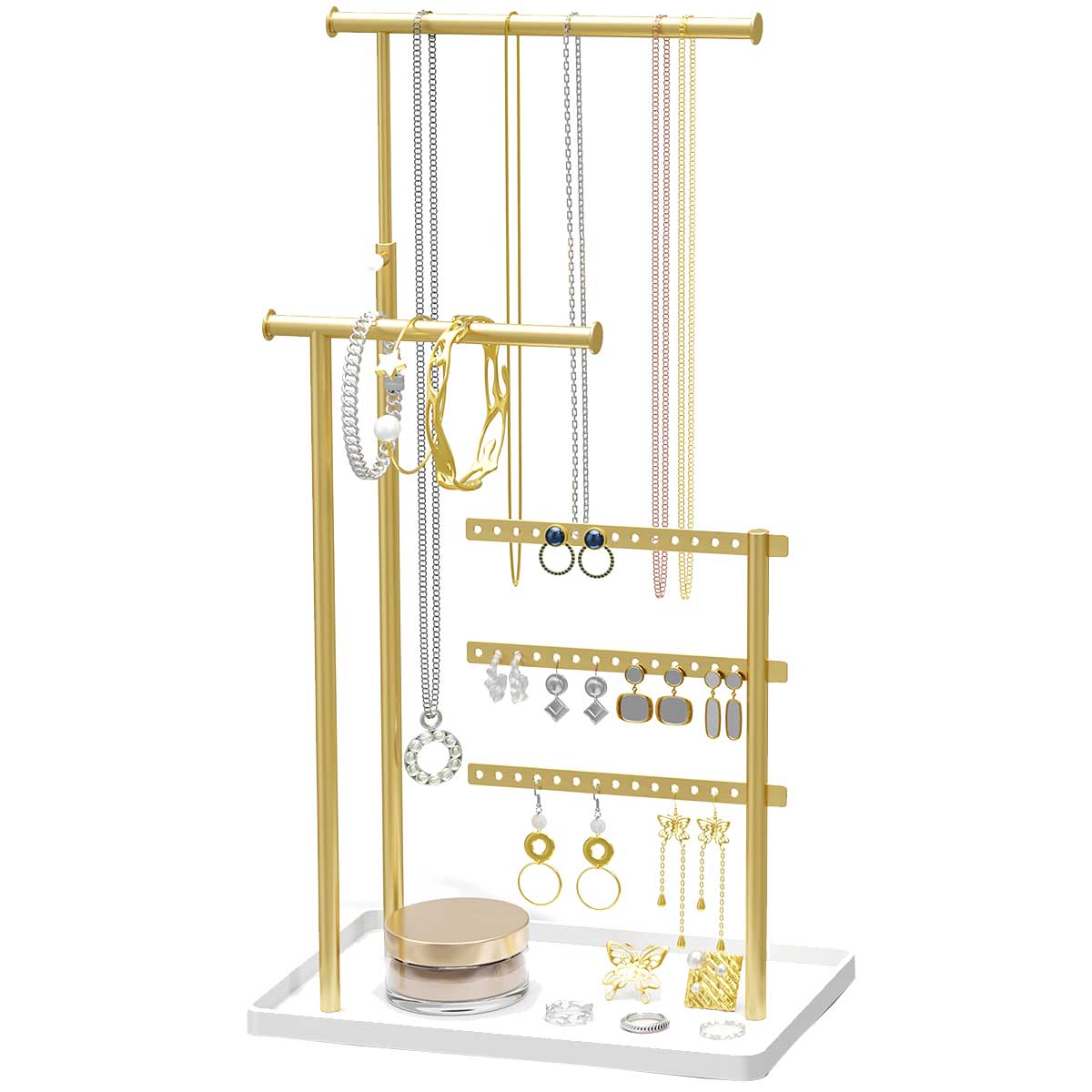 Aoibox adjustable jewelry holder stand metal gold and white for necklaces earrings bracelets rings height 12.5 to 17.5 inch 1 Piece #LAB1229J21