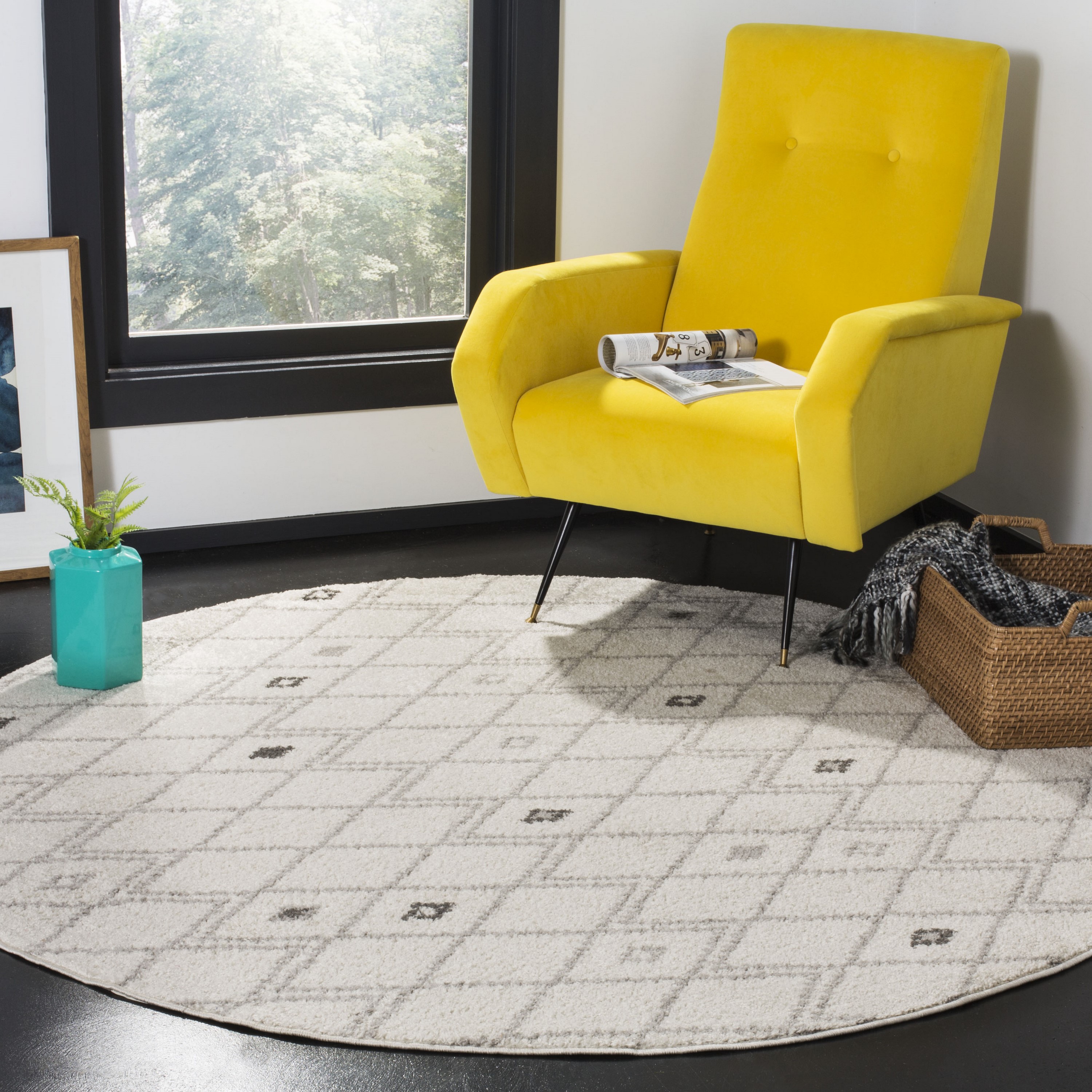Safavieh ADR132B-6R Adirondack Hana 6 x 6 (ft) Loomed Polypropylene Ivory/Gray Round Indoor Trellis Mid-Century Modern Area rug