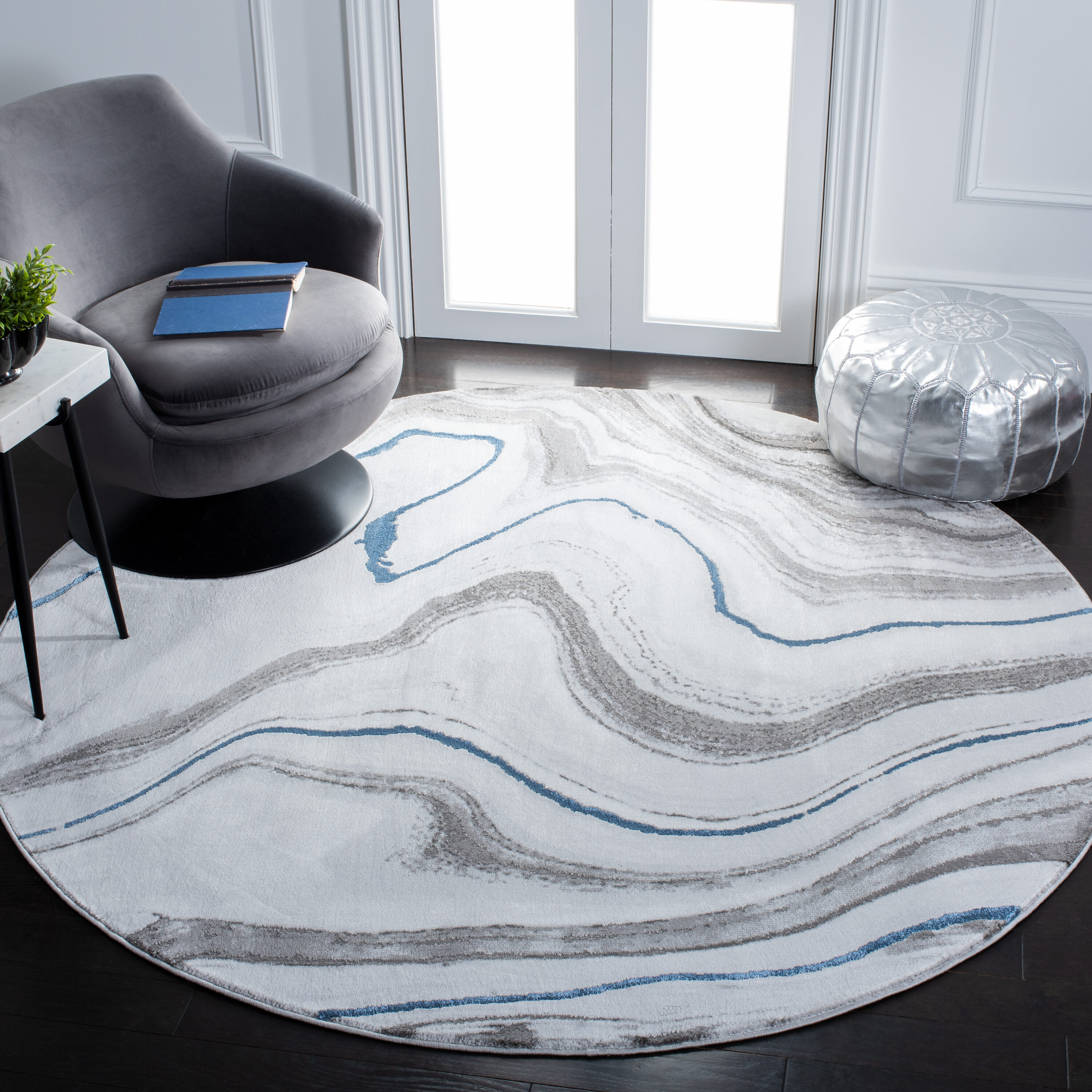 Craft 819N Grey/Blue 6ft-7in x 6ft-7in Round Rug