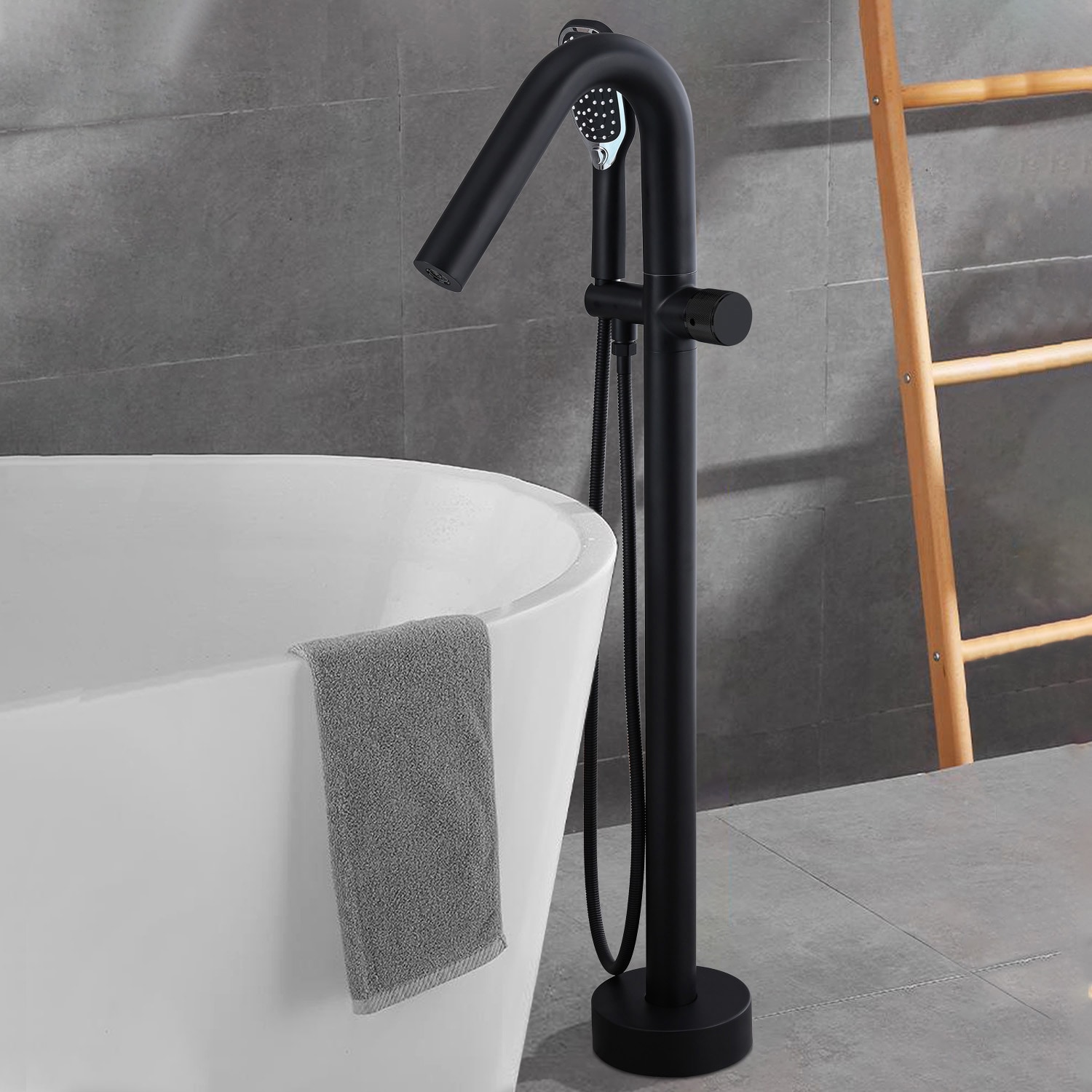 Maincraft HHK0281MB Matte Black 1-handle Freestanding High-arc Bathtub Faucet with Hand Shower