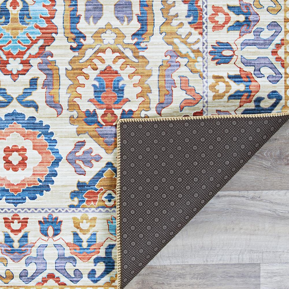 Ivory and Multicolor Synthetic Tribal Runner Rug, 2' x 8'
