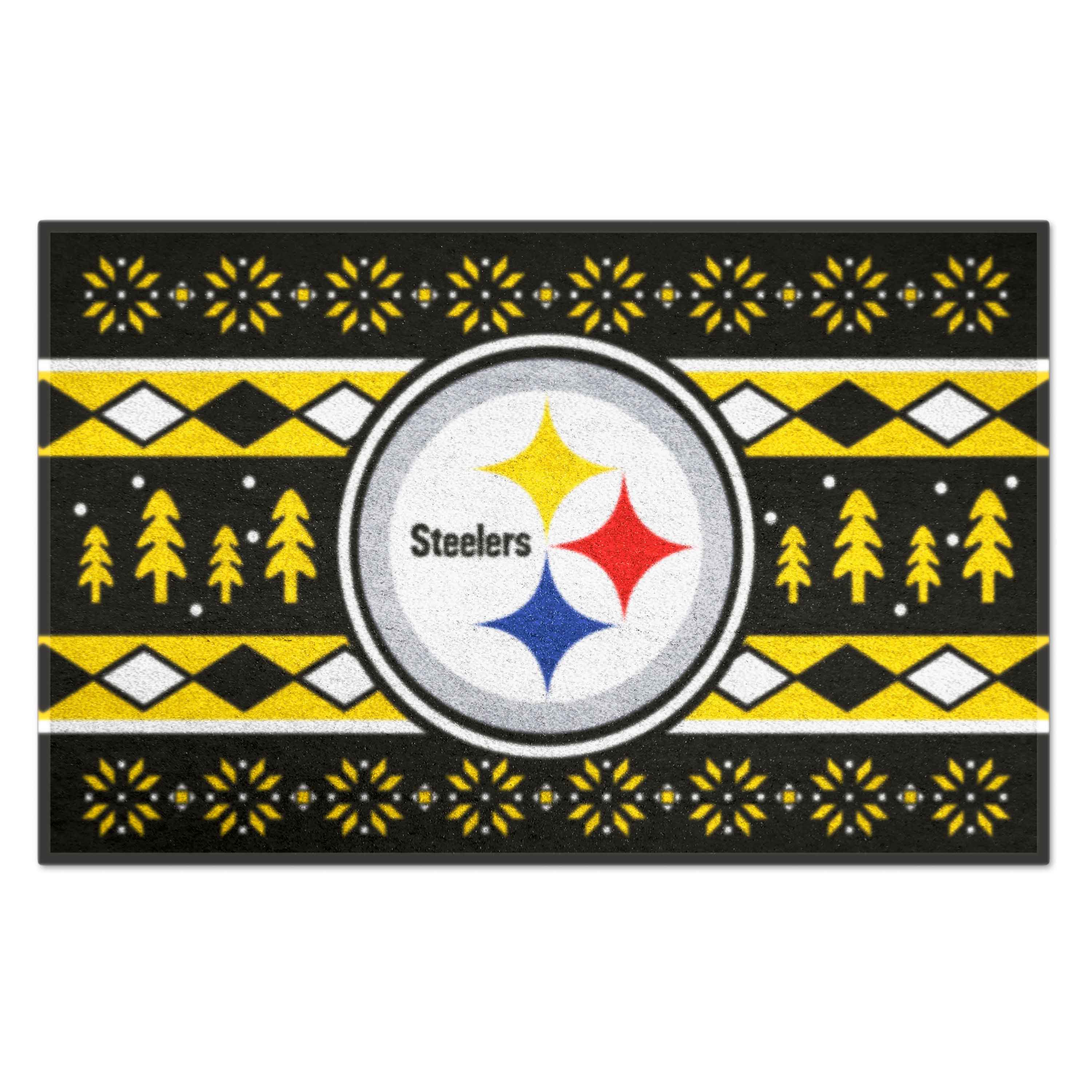 FANMATS 26214 NFL Holiday Sweater Starter Mat 2 x 3 (ft) Tufted Nylon Black Rectangular Indoor Throw rug