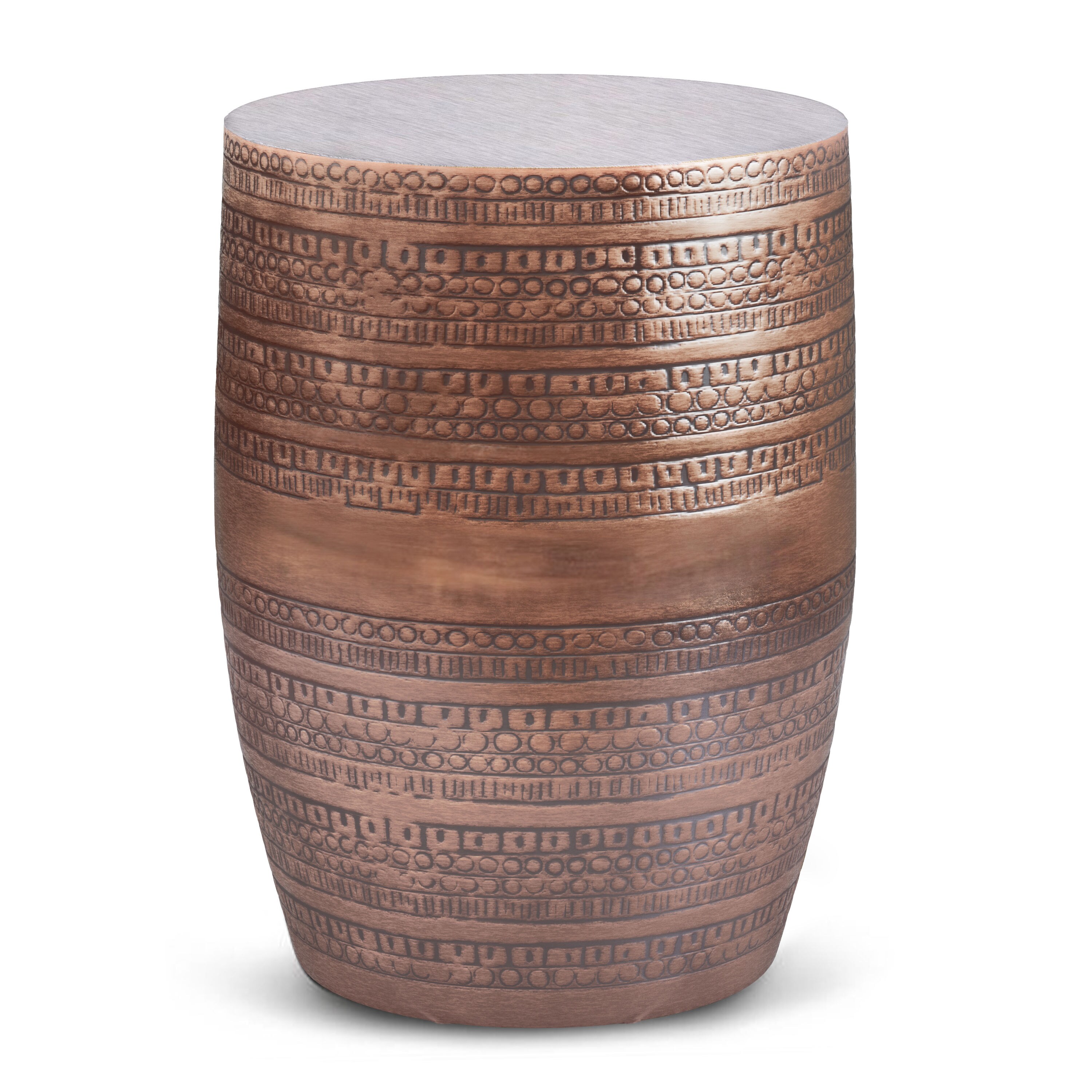 Simpli Home AXCMTBL03LG-AC Johnsen 15-in W x 19.7-in H Antique Copper Metal Round Eclectic End Table