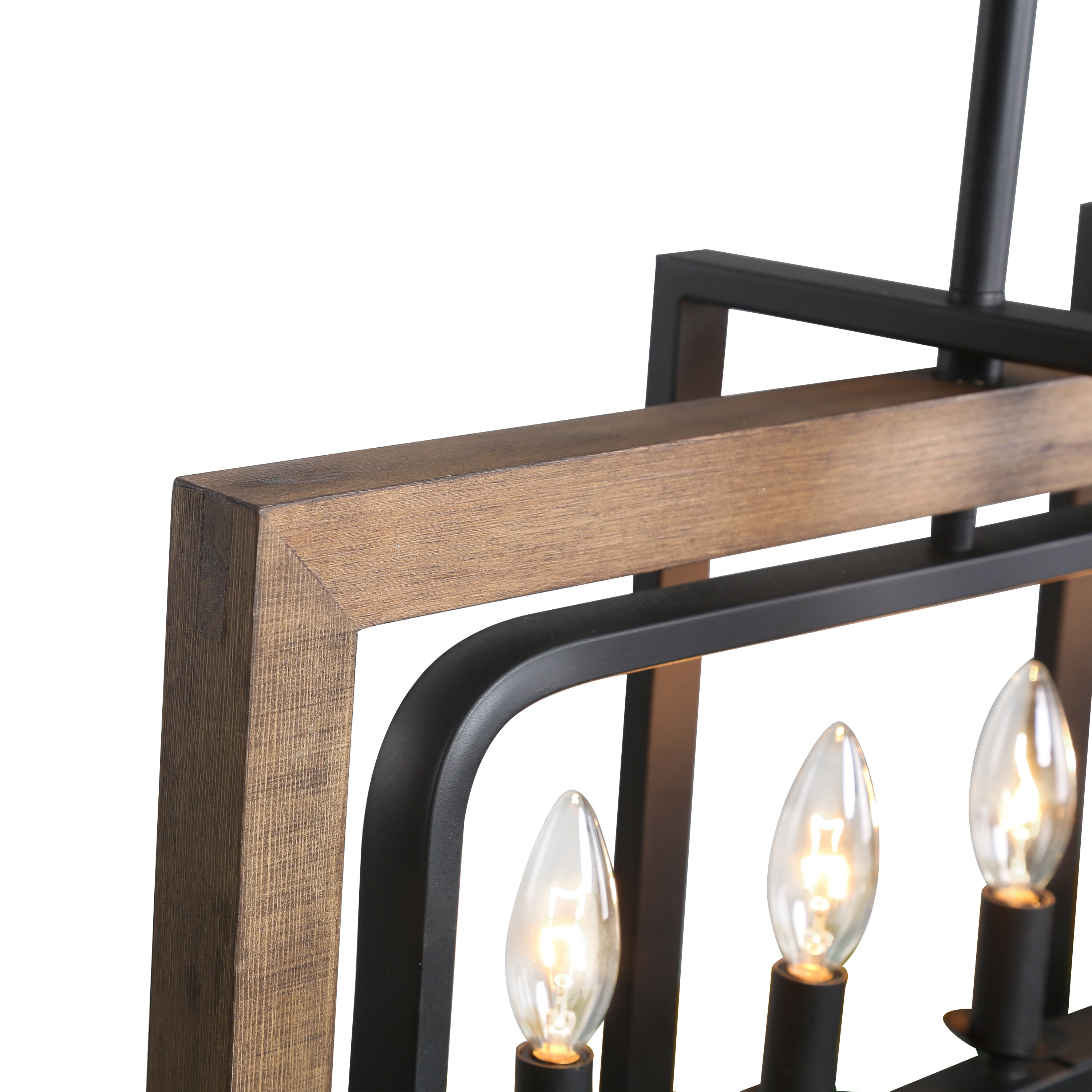 LNC Titus 6-Light Matte Black and Brown Wood Farmhouse Linear LED Hanging  Kitchen Island Light