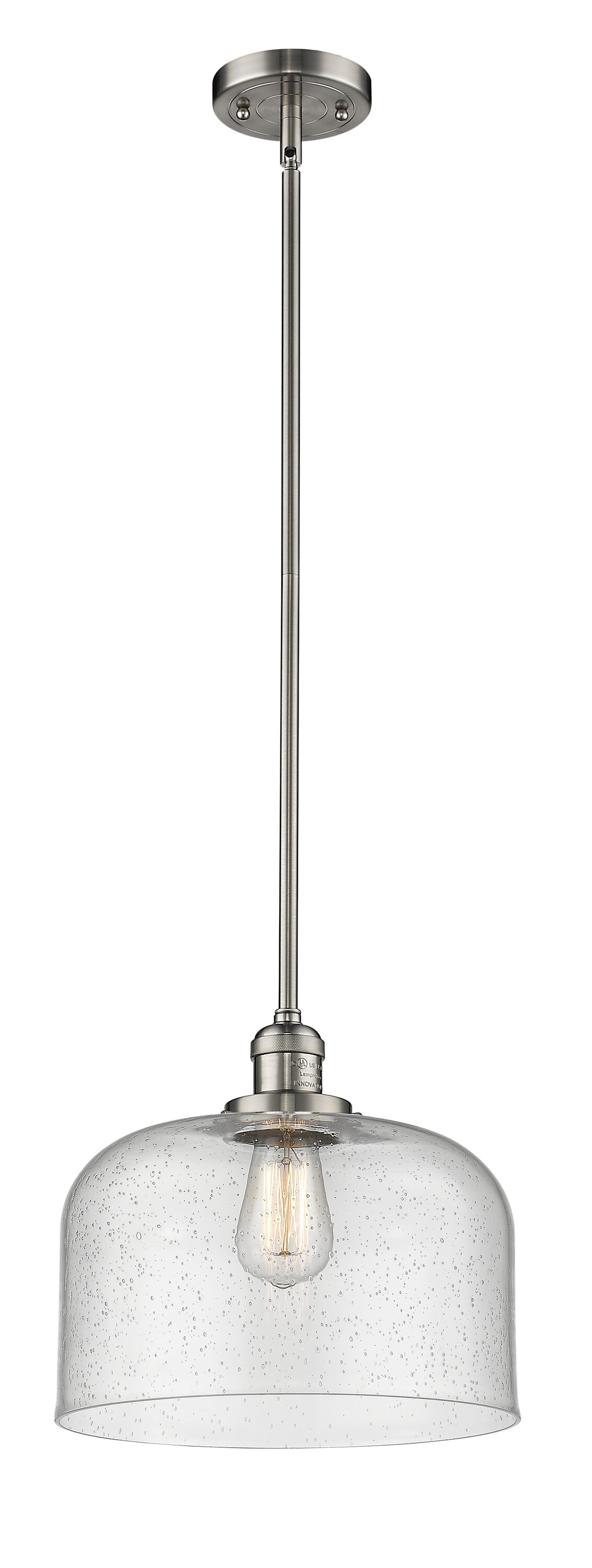 Innovations Lighting 201S-SN-G74-L Bell Brushed Satin Nickel Industrial Seeded glass Bell Medium Hanging Pendant light