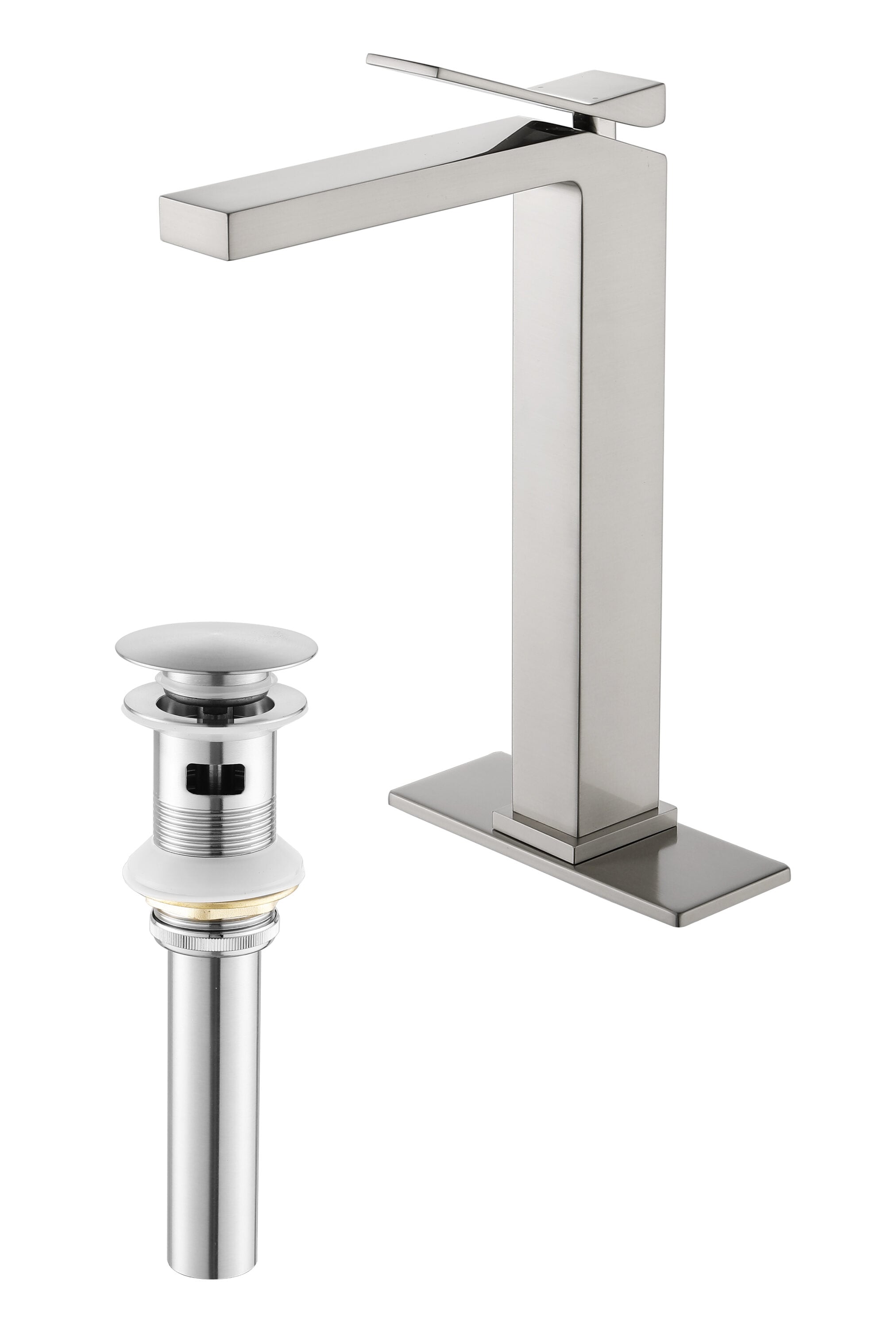 Royal Guard LBSFLYJ0053 Brushed Nickel Single hole 1-handle WaterSense High-arc Commercial/Residential Handle Bathroom Sink Faucet with Drain