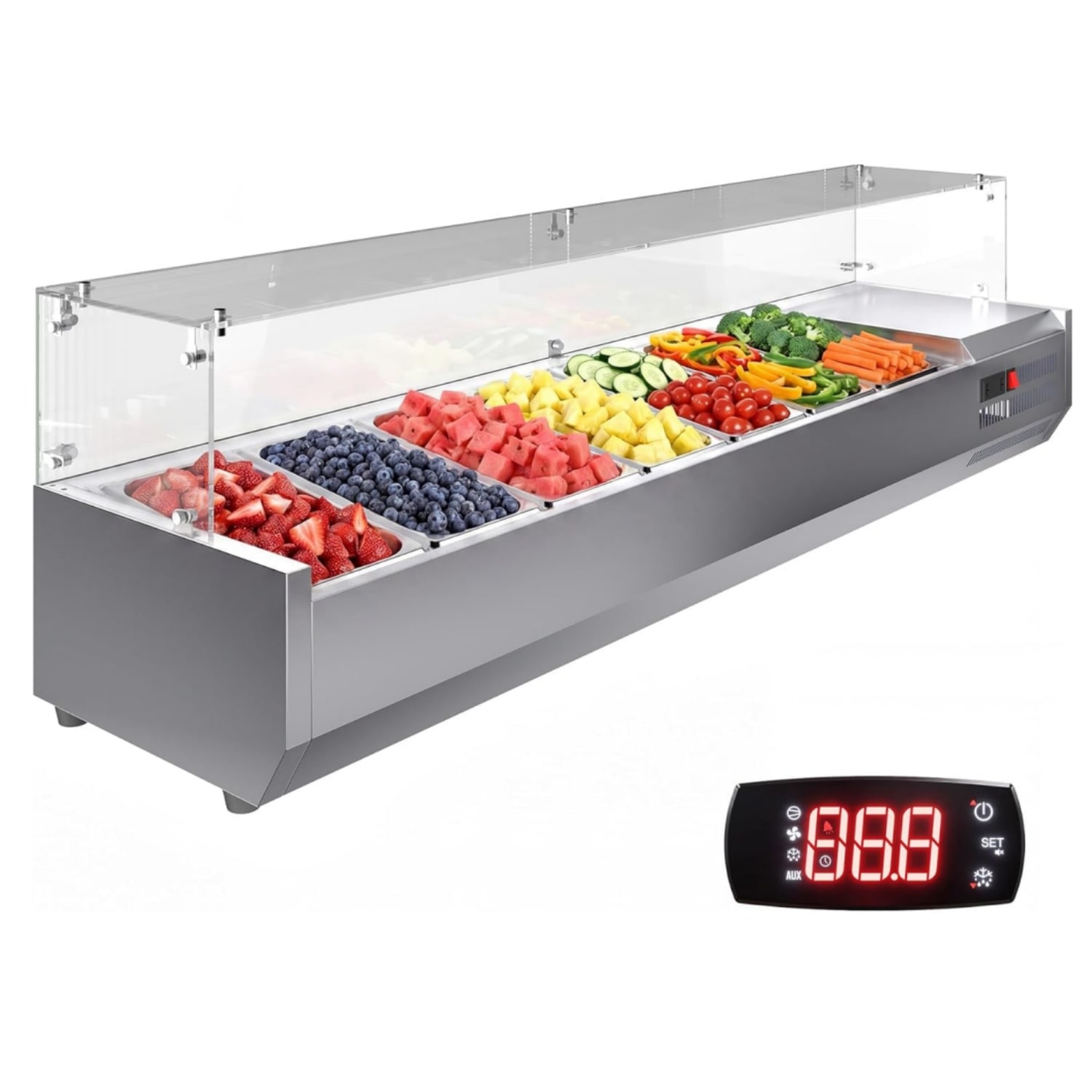 Garvee 51Inch Commercial Refrigerated Condiment Prep Station with Glass ...