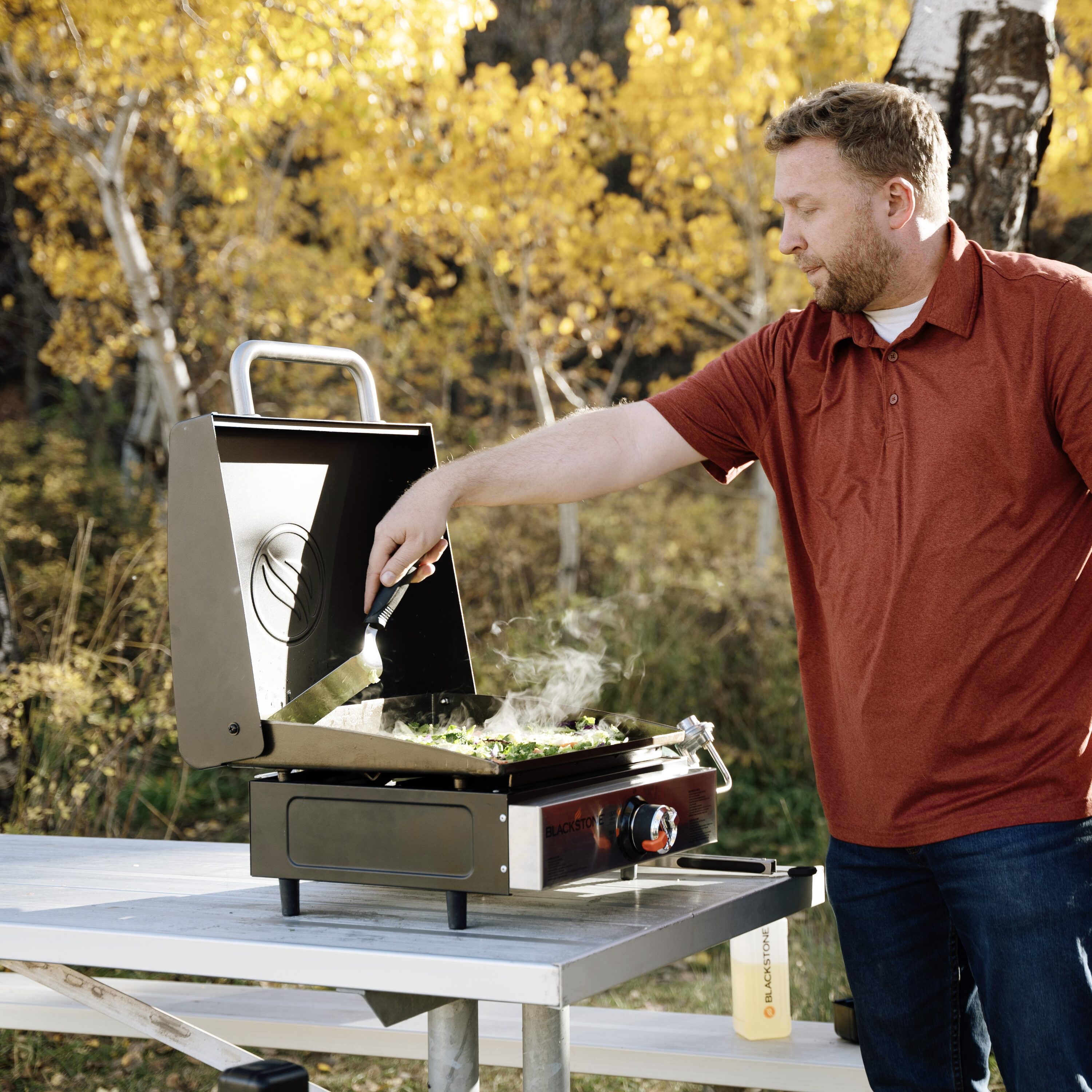 Blackstone Griddle Original 17-Inch 1-Burner Tabletop Propane Gas  Commercial Style Flat Top Griddle With Hood - 1814