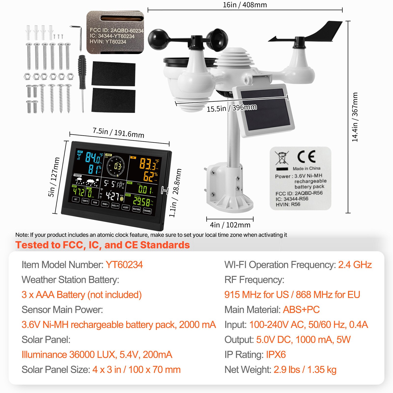 GIVIMO 7-in-1 Wi-Fi Weather Station with 7.5-in Color Display Solar ...