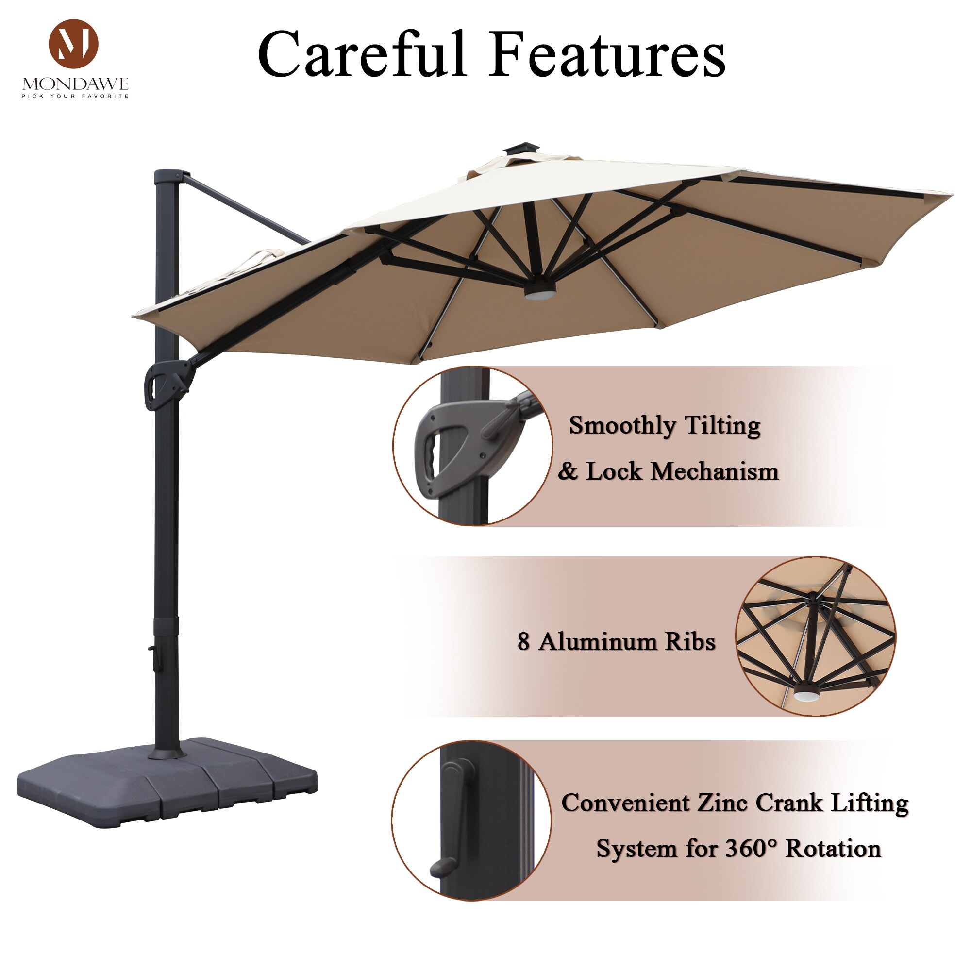 Mondawe 11-ft Solar Powered Market Patio Umbrella with Base in the ...