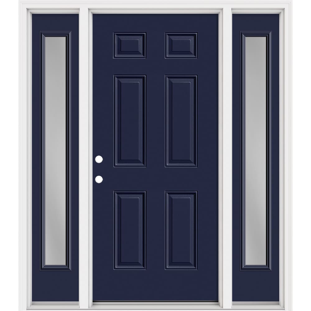 Masonite 321120 Steel Doors Series 64-in x 80-in x Steel No glass Right-hand inswing Eclipse Painted Prehung Front Door with Sidelights with Brickmould Insulating core