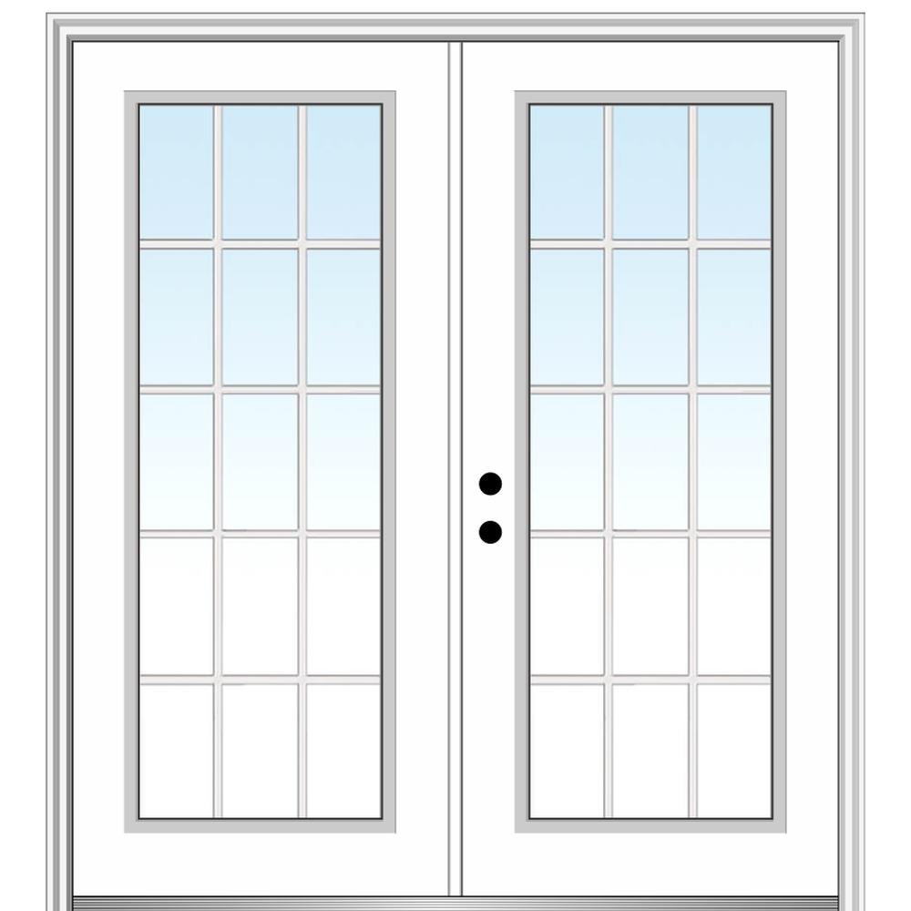 MMI DOOR ZZ29270R 72-in x 80-in x 4-9/16-in Fiberglass Full lite Right-hand inswing Primed Prehung Double Front Door with Brickmould Insulating core with Grilles