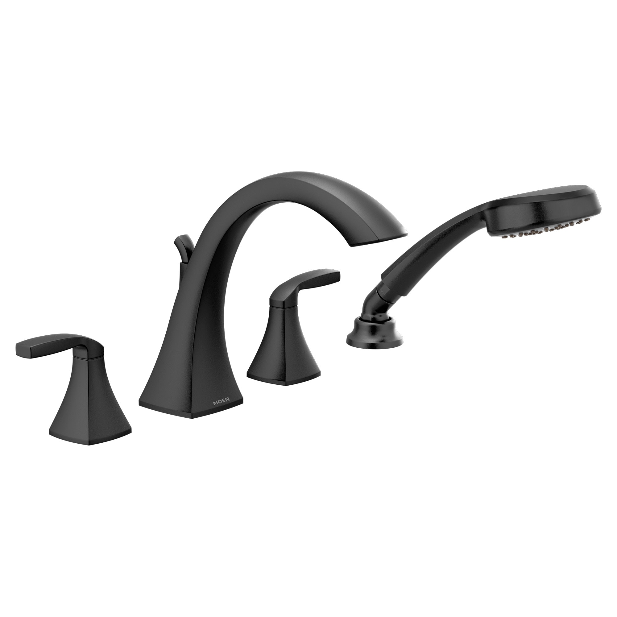 Moen T694BL Matte Black 2-handle Deck-mount Roman High-arc Bathtub Faucet with Hand Shower
