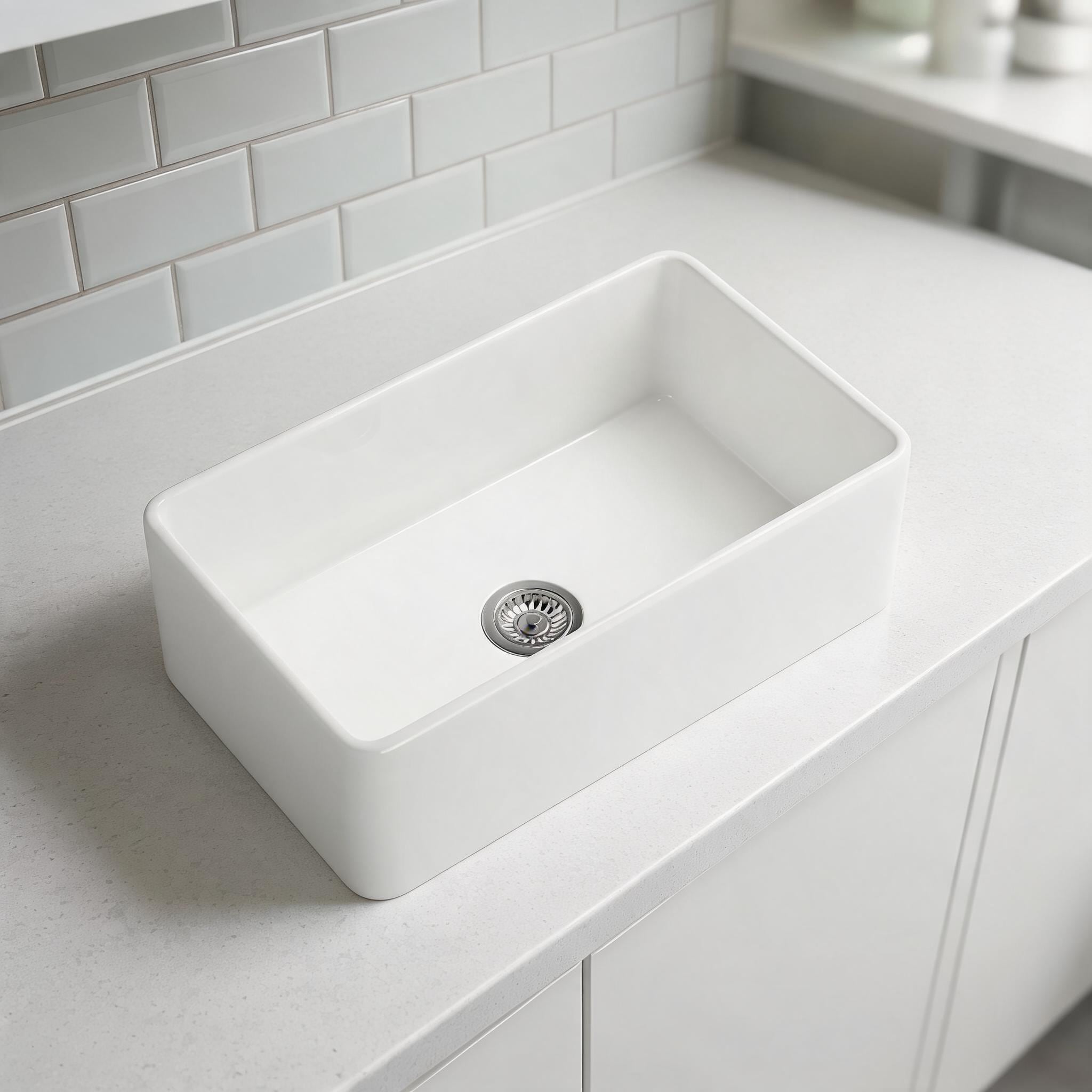 Watnature  deep single bowl apron front farmhouse kitchen sink reversible install crisp white ceramic 30 times 18 times 10 inch