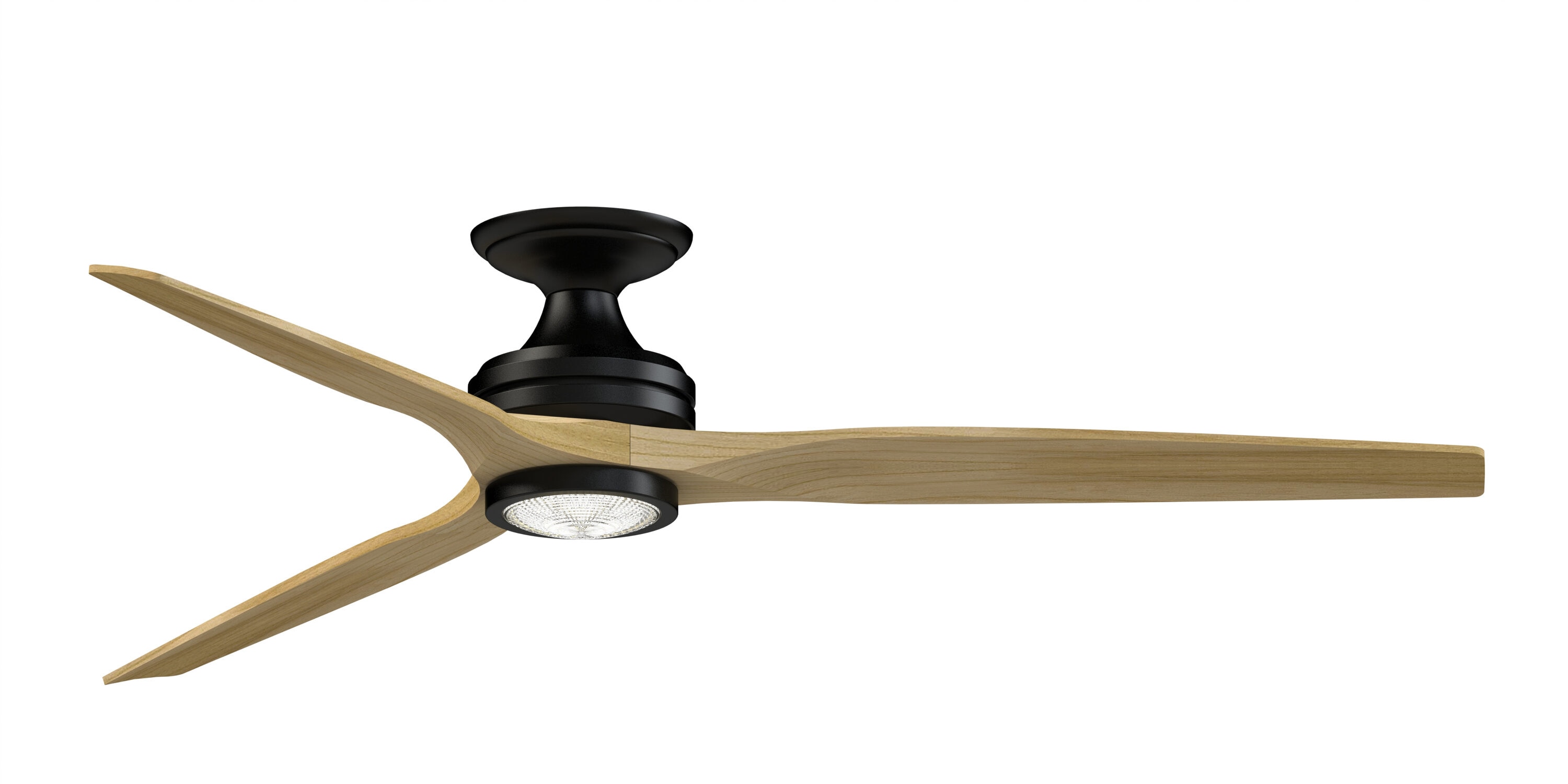 Fanimation FPD6721BBL-64N-LK-F Spitfire 64-in Color-Changing Integrated LED Outdoor Flush Mount Smart Black with Natural Blades Propeller Ceiling Fan With Light - Remote Included ( 3 -Blade )