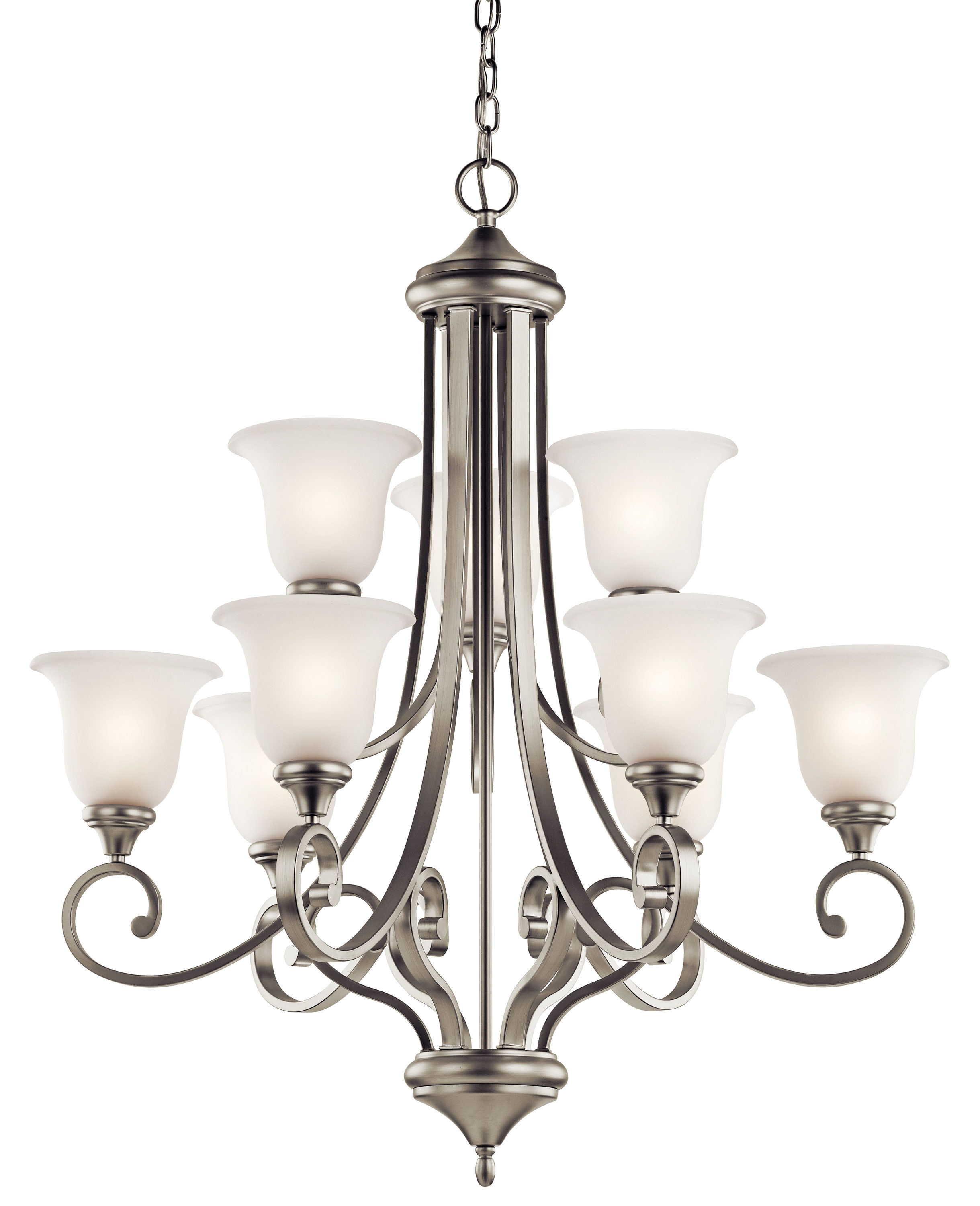 Kichler 43159NI Monroe 9 -Light Brushed Nickel Traditional For Use in Bedrooms, Dining Rooms, Foyers, Kitchens, Living Rooms Chandelier