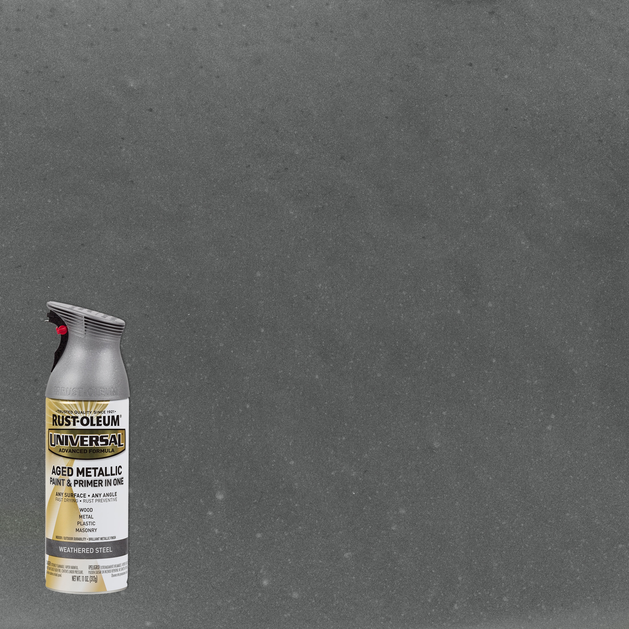 Rust-Oleum 285073 Universal Gloss Weathered Steel Metallic Spray Paint and Primer In One (NET WT. 11-oz)