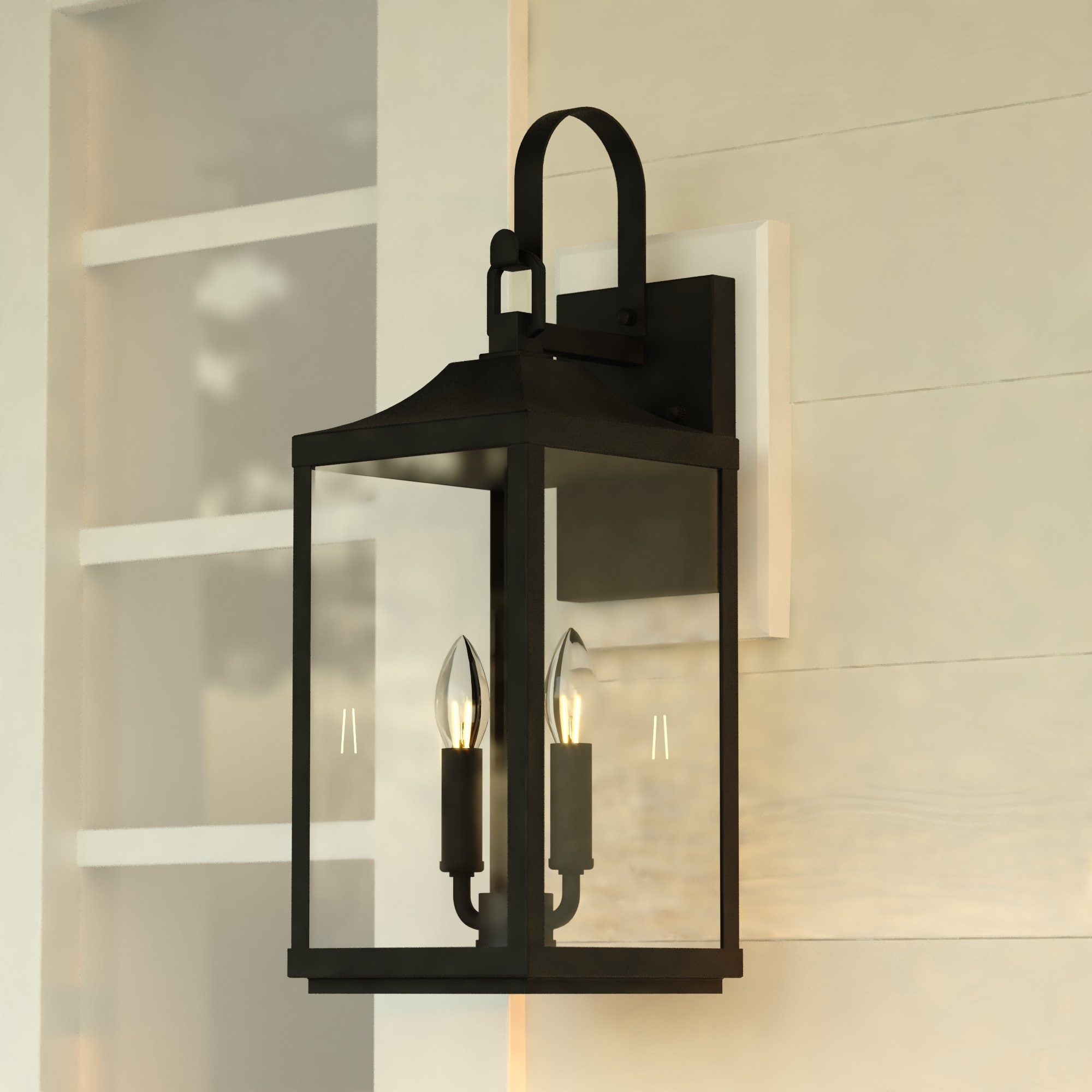 Cascadia T0764 Old Town 2 -Light 19.5-in H Matte Black Hardwired Outdoor Wall Light
