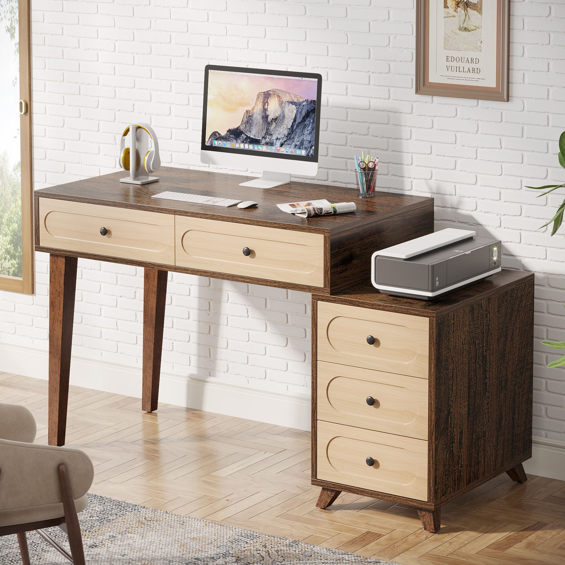 Fnova LWTJ-RY0061 Office Conference Table Brown 1 -Person Conference table ( 51.18-in W x 31.5-in H )