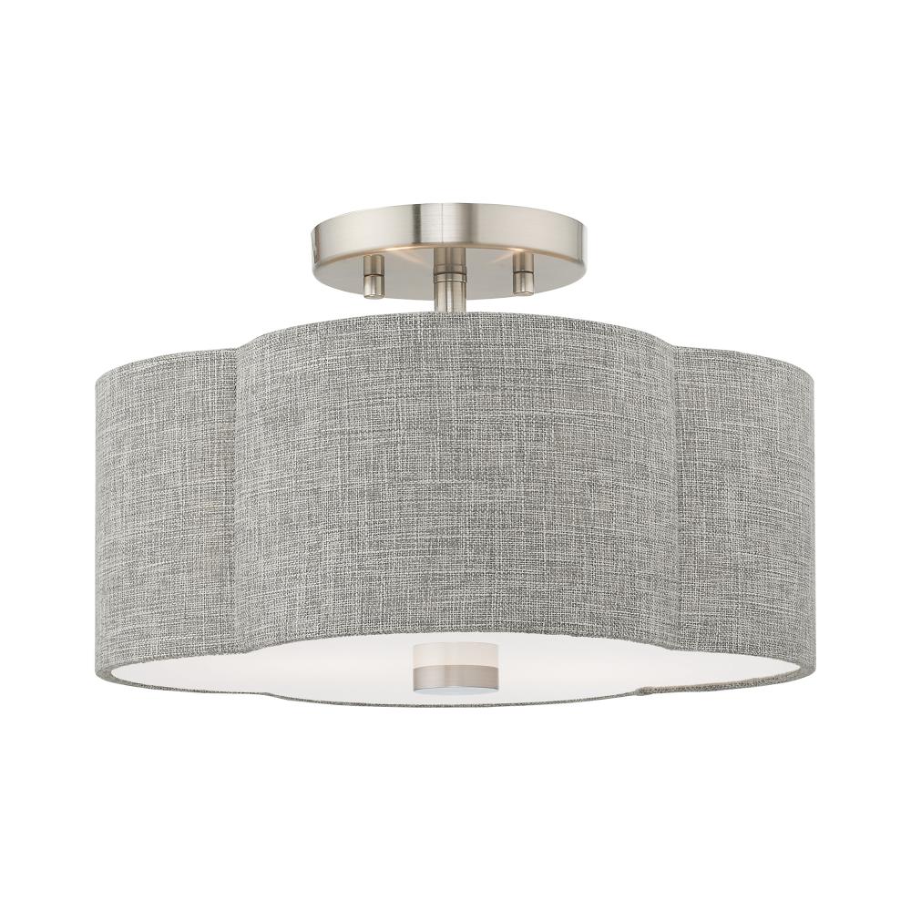 Kalmar Clover-Shaped Gray Drum Shade Ceiling Mount in Brushed Nickel