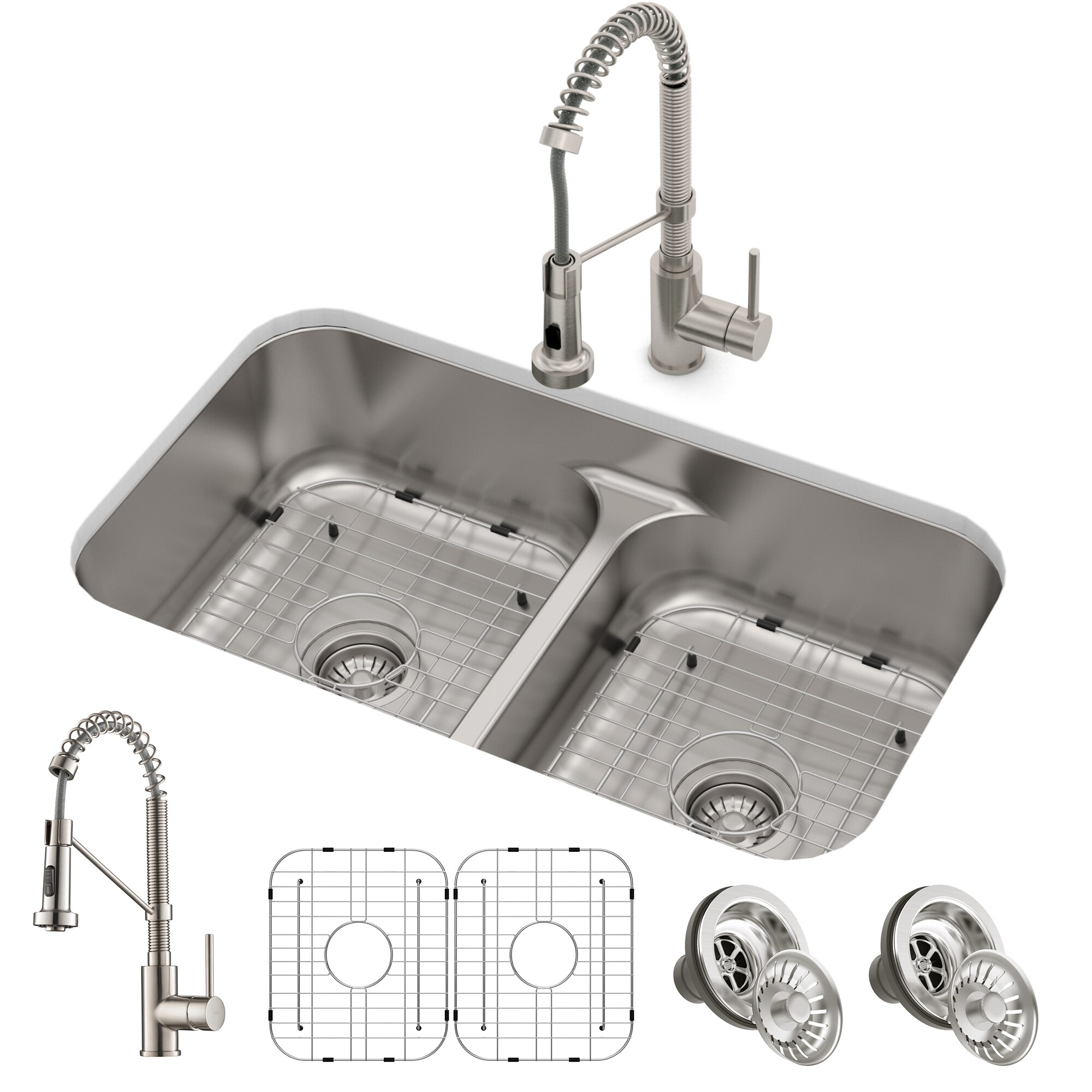 Kraus Premier Undermount 32 In X 19 In Stainless Steel Double Offset Bowl Kitchen Sink All In 4972