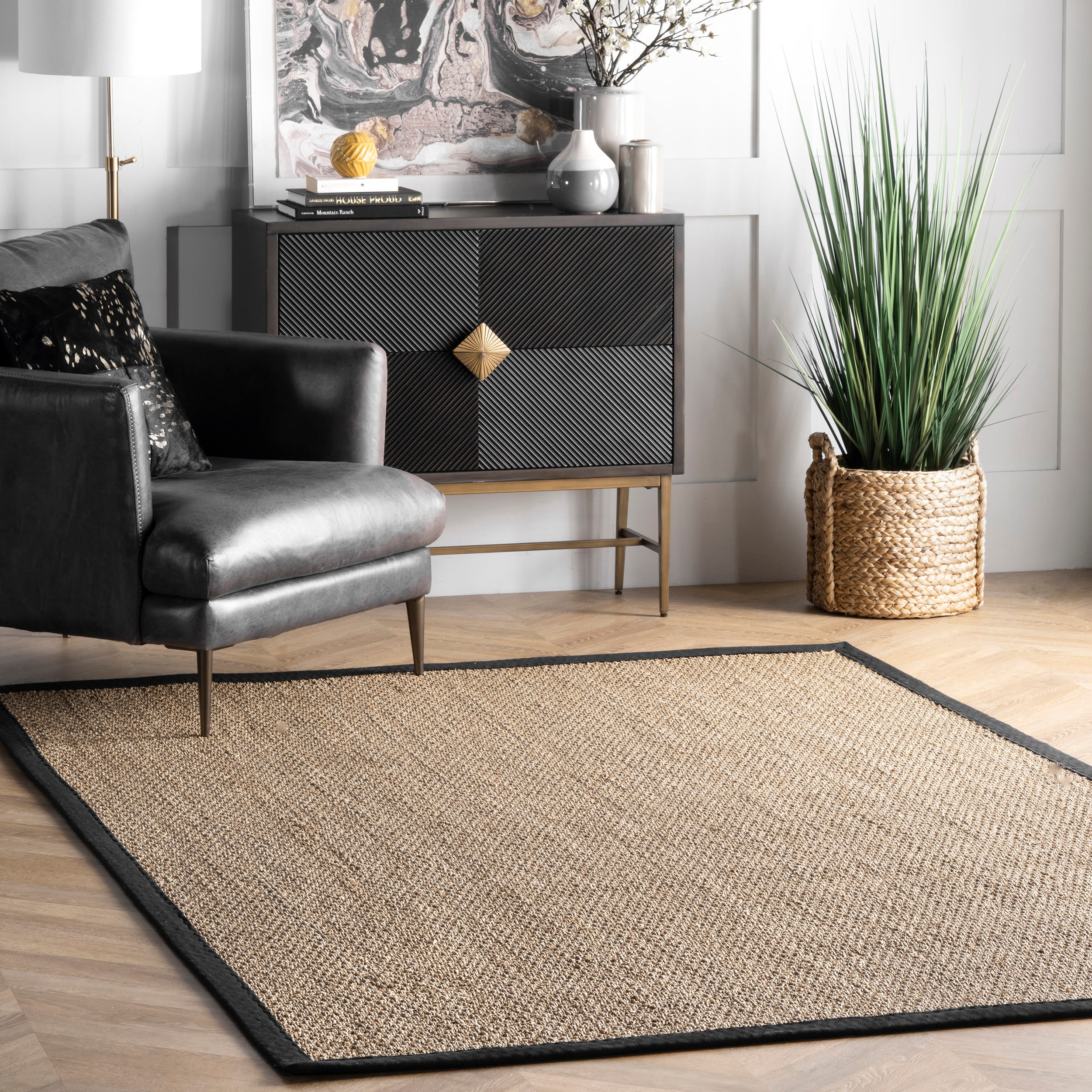 nuLOOM BHSG01C-12015 Elijah 12 x 15 (ft) Seagrass Black Rectangular Indoor Solid Area rug