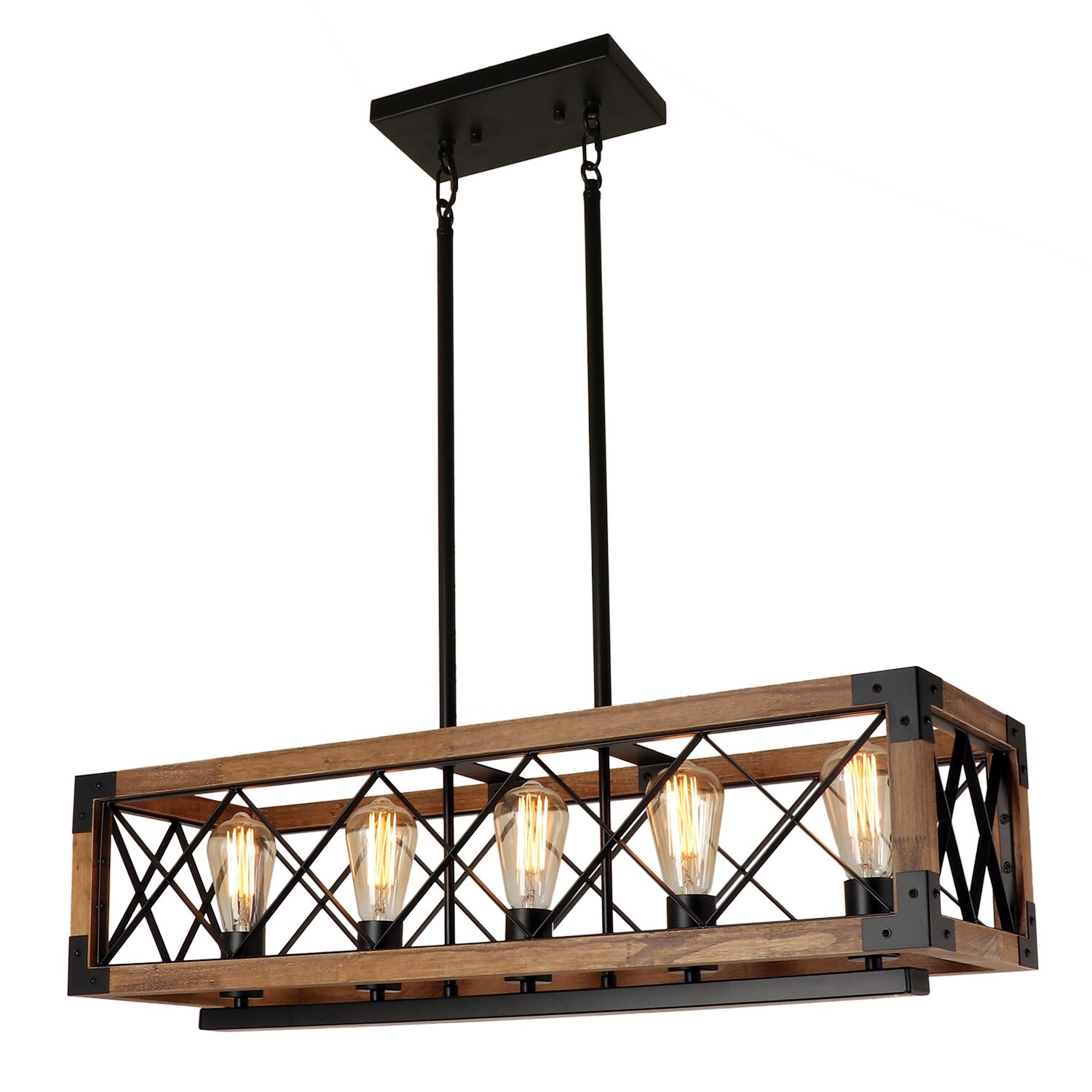 Rustic Black and Brown Wood Cage 5-Light Chandelier
