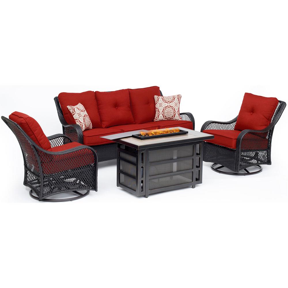 Hanover ORL4PCRECFP-BRY Orleans 4-Piece Wicker Patio Sofa Conversation Set with Red Cushions