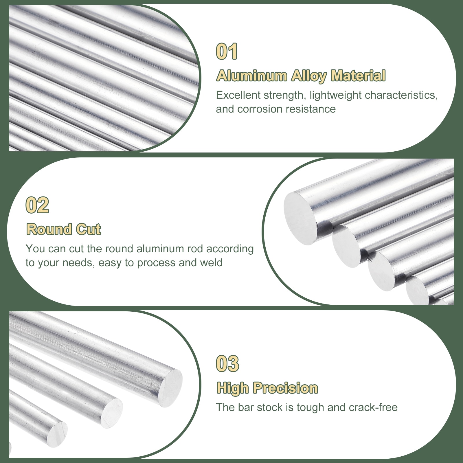 Unique Bargains 3pcs 0.47inch(12mm) Dia Round Aluminum Rods 7.9inch ...
