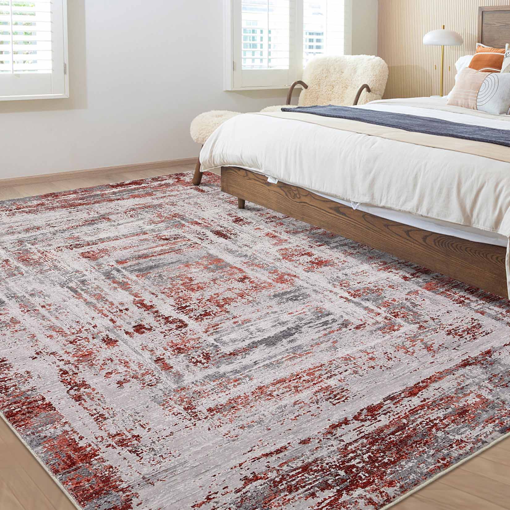 Garvee YXY-LO-PHO-16LRYY3U 8 x 10 (ft) Loomed Polyester Red Rectangular Indoor Geometric Mid-Century Modern Machine washable Area rug
