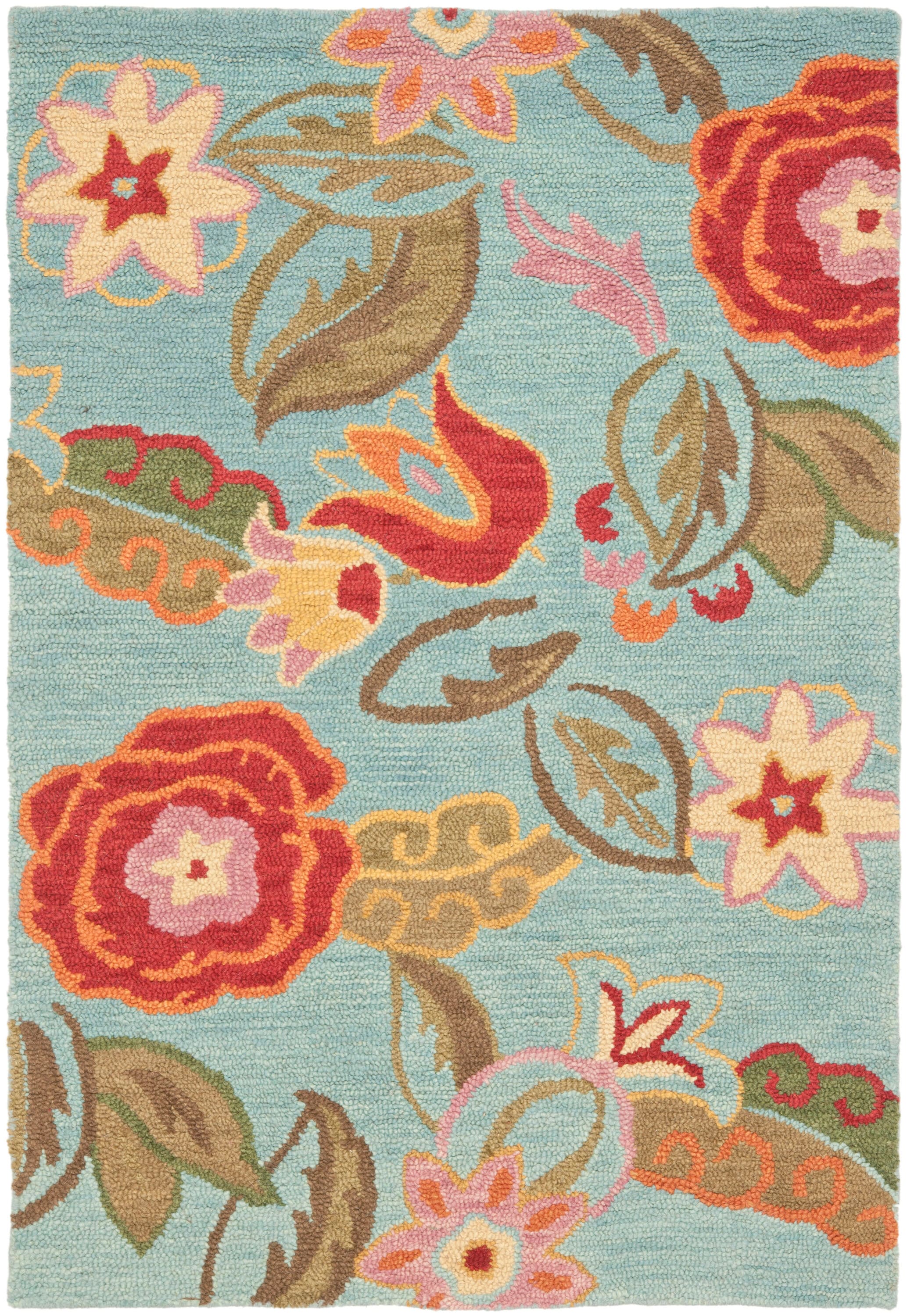 Handmade Blossom Flair Wool Rug 4' x 6' - Blue Floral