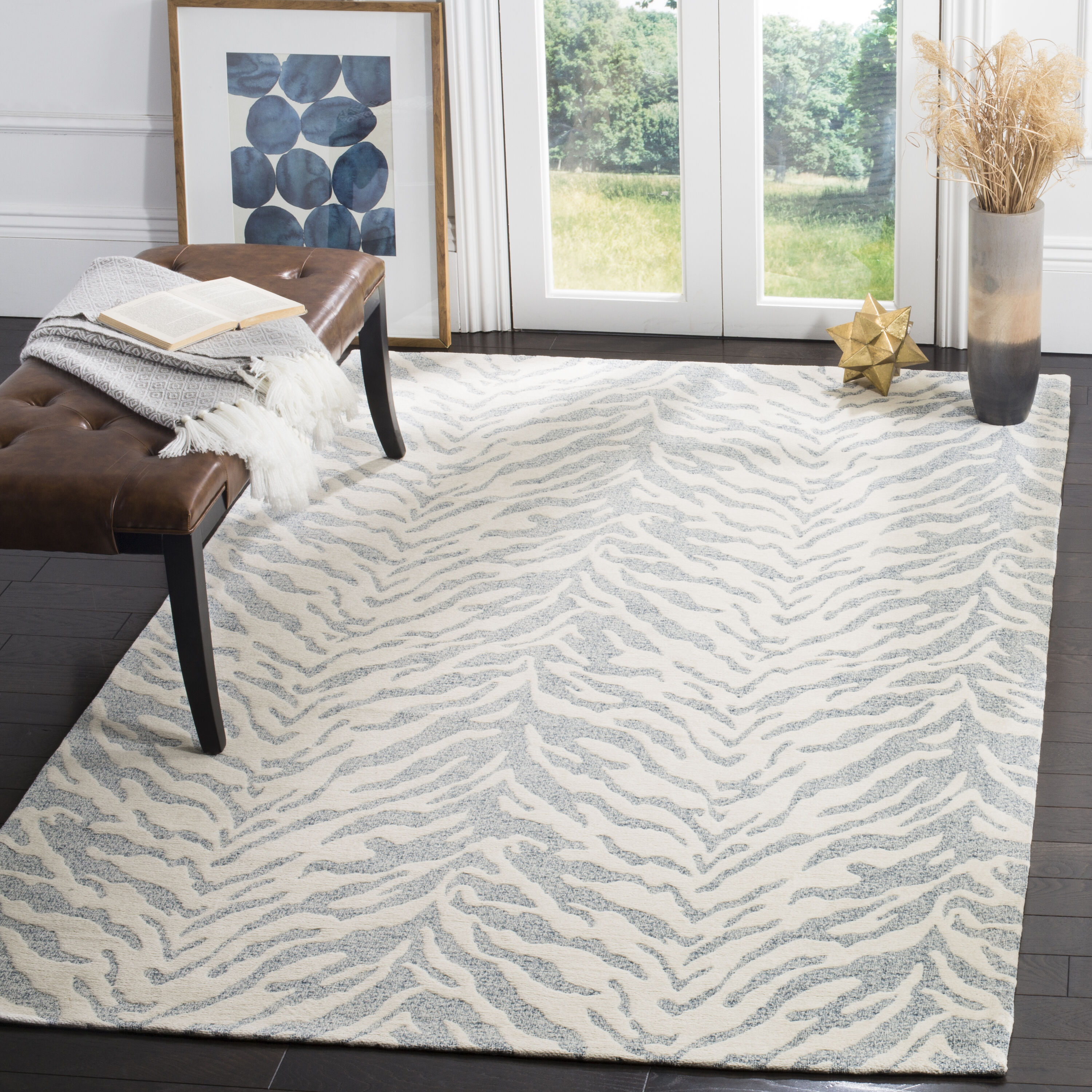 Safavieh MRB632C-24 Marbella Pagona 2 x 4 (ft) Loomed Polyester Blue/Ivory Rectangular Indoor Abstract Bohemian/Eclectic Throw rug