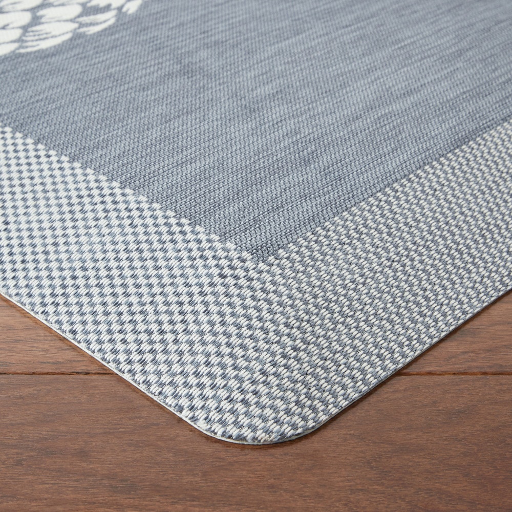 Blue Floral Blossom Low Pile Accent Rug
