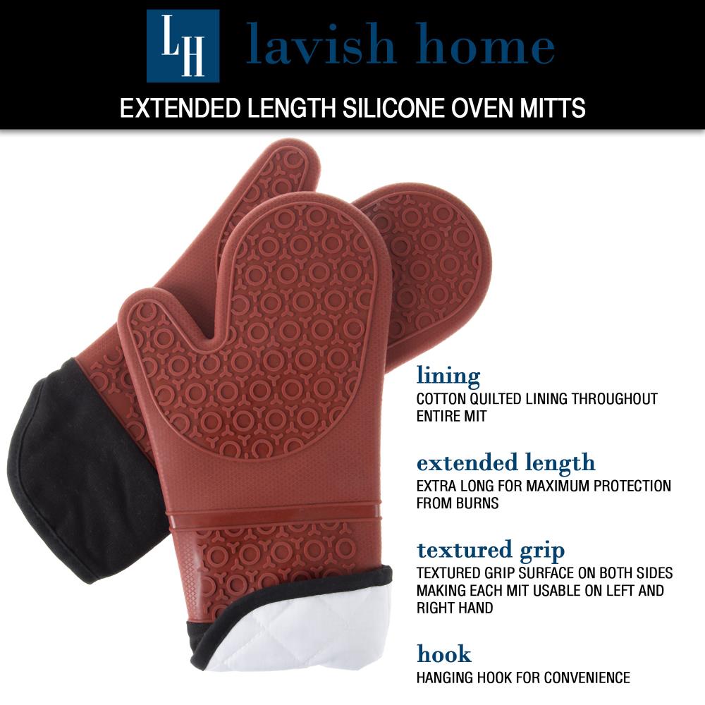 Lavish Home Quilted & Flame with Heat Resistant Oven Mitt Pot Holder Set - Black