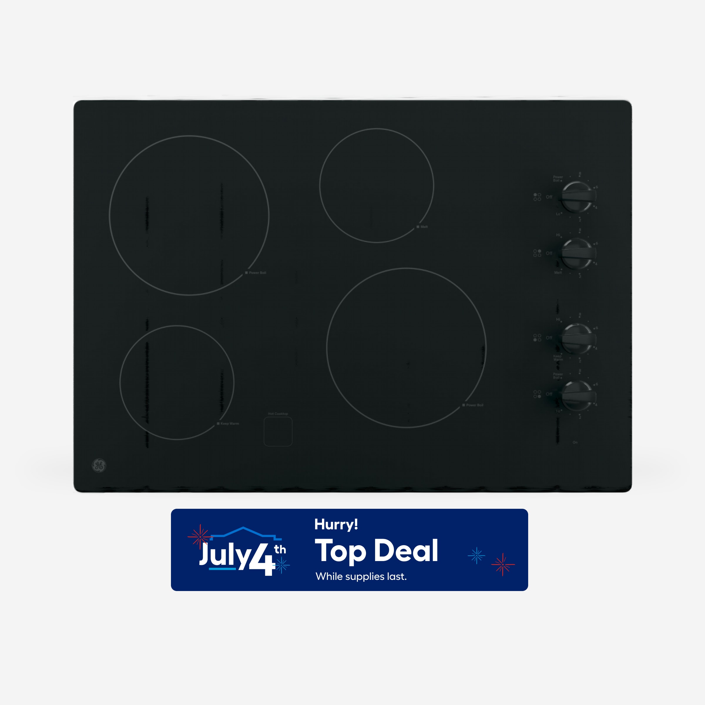 GE JP3030DWBB 30-in 4 burners Smooth Surface (Radiant) Black Electric Cooktop