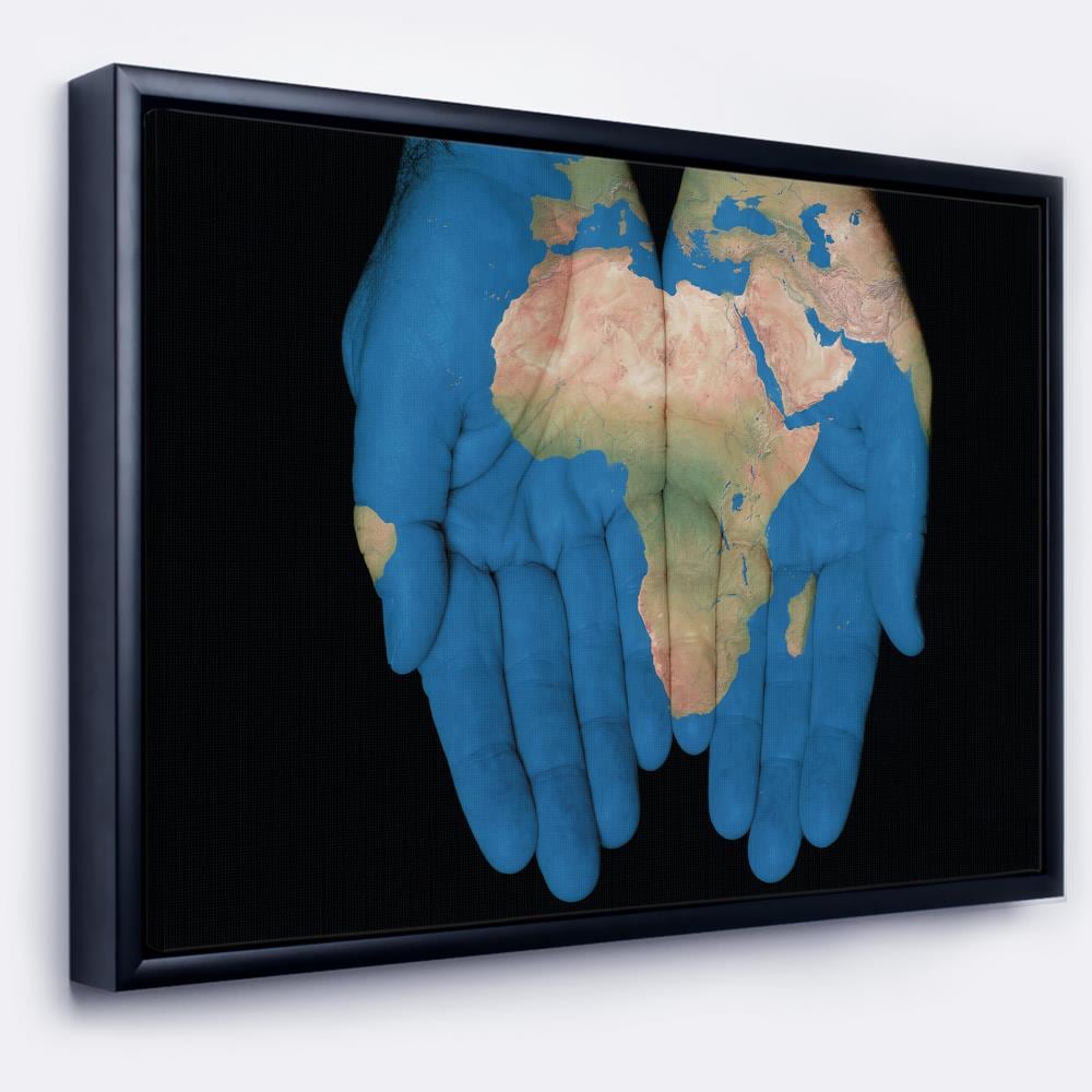 Designart FL12968-22-14-FLB Wood Floater frame 14-Inches H x 22-Inches W Maps Canvas Print