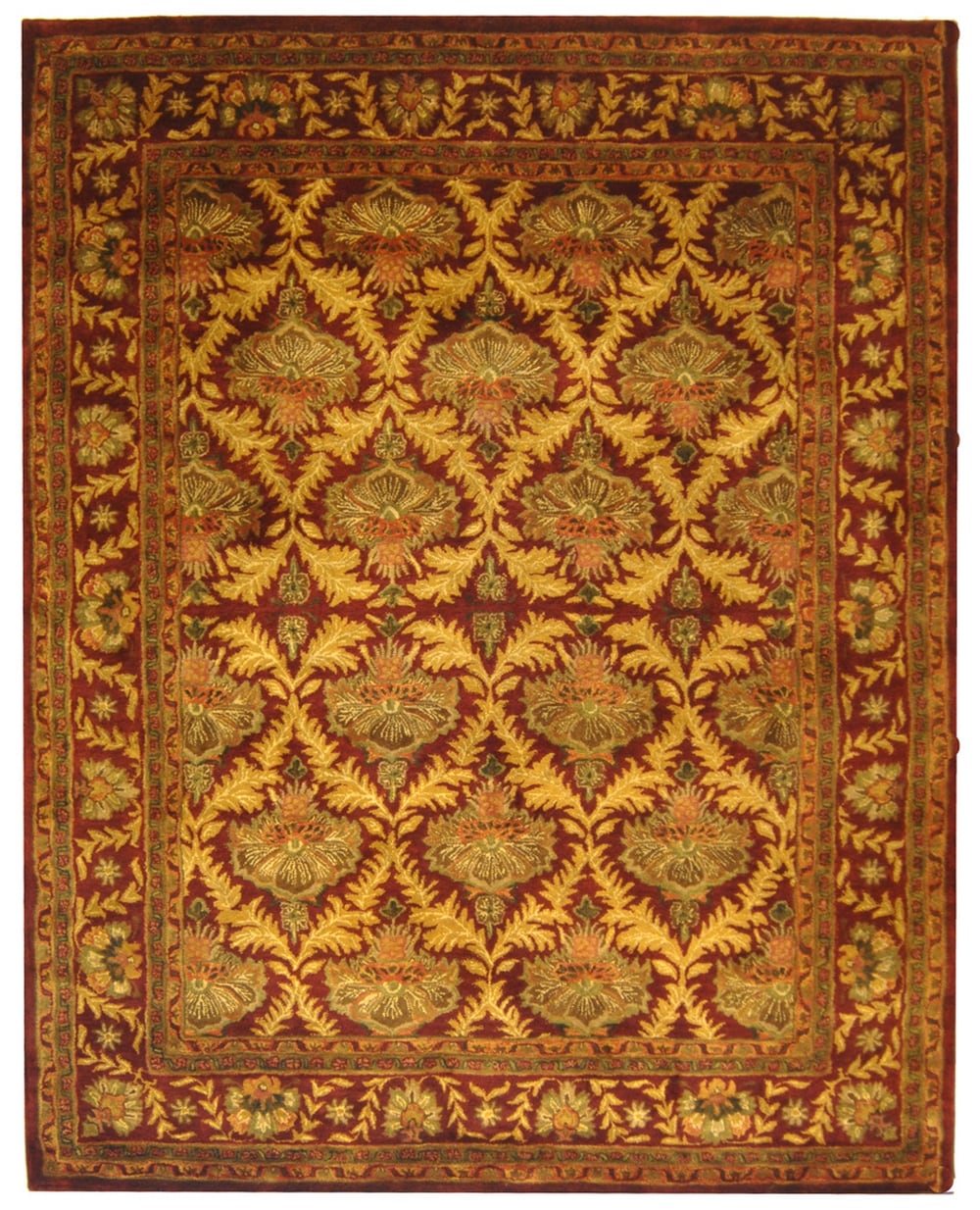 Hand-Tufted Wine and Gold Wool Floral Area Rug, 8'3" x 11'